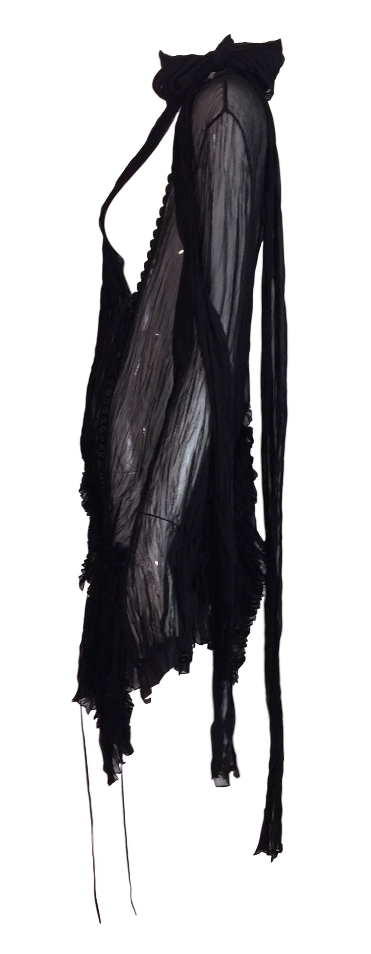 Women's 2000's Gianfranco Ferre Sheer Black Silk Pirate Asymmetrical Blouse Dress