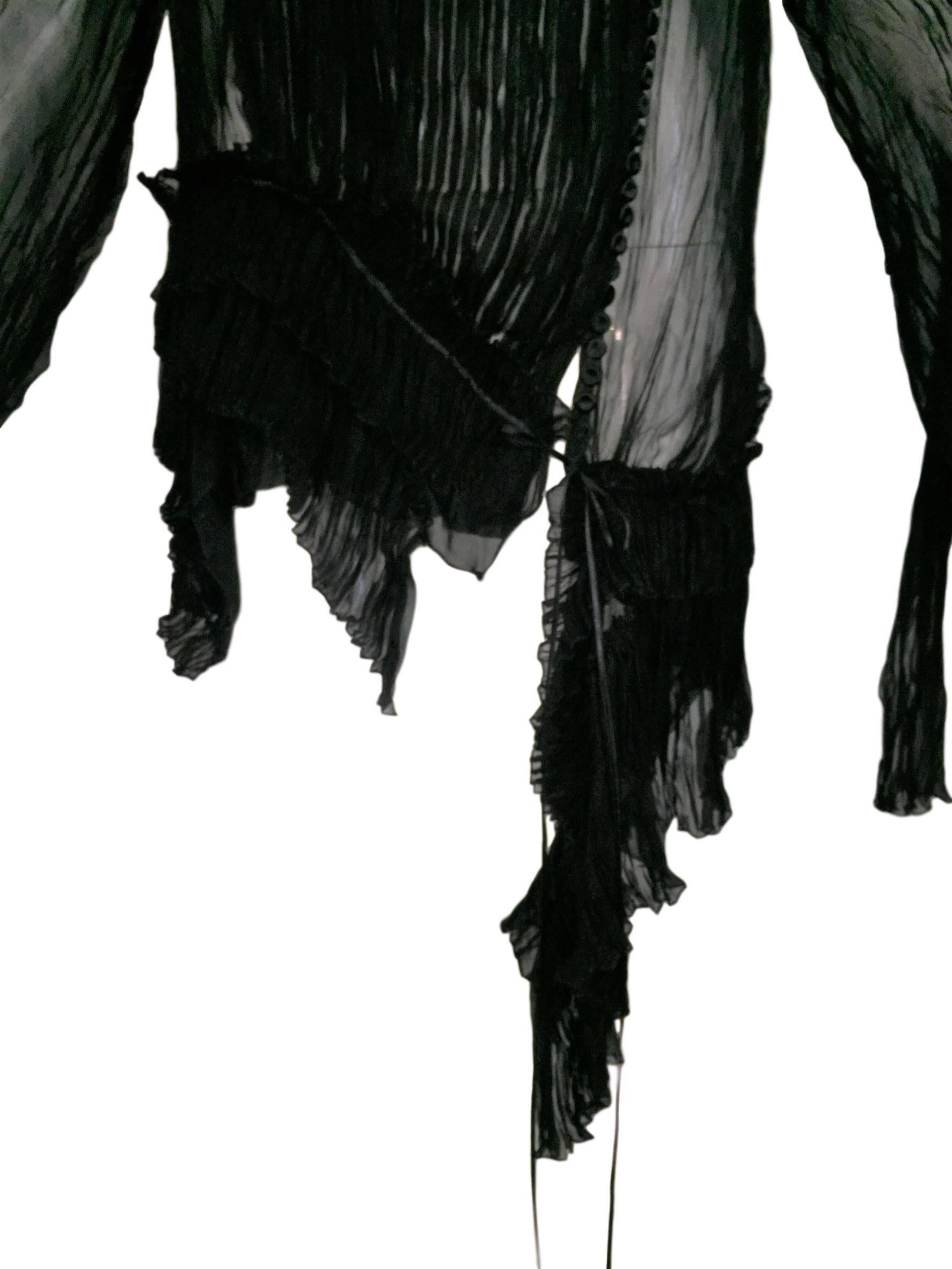 2000's Gianfranco Ferre Sheer Black Silk Pirate Asymmetrical Blouse Dress In Good Condition In Yukon, OK