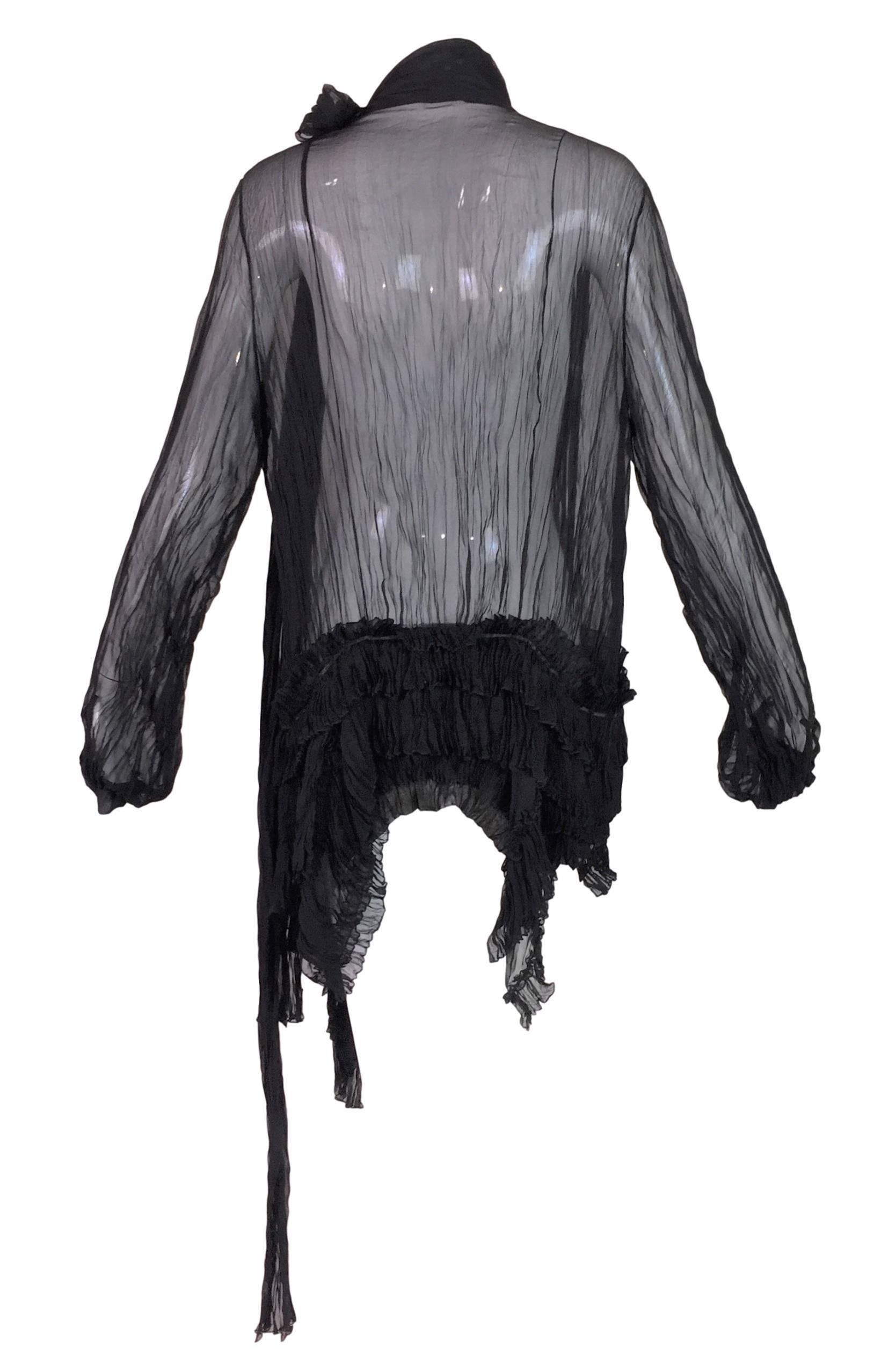 2000's Gianfranco Ferre Sheer Black Silk Pirate Asymmetrical Blouse Dress 1