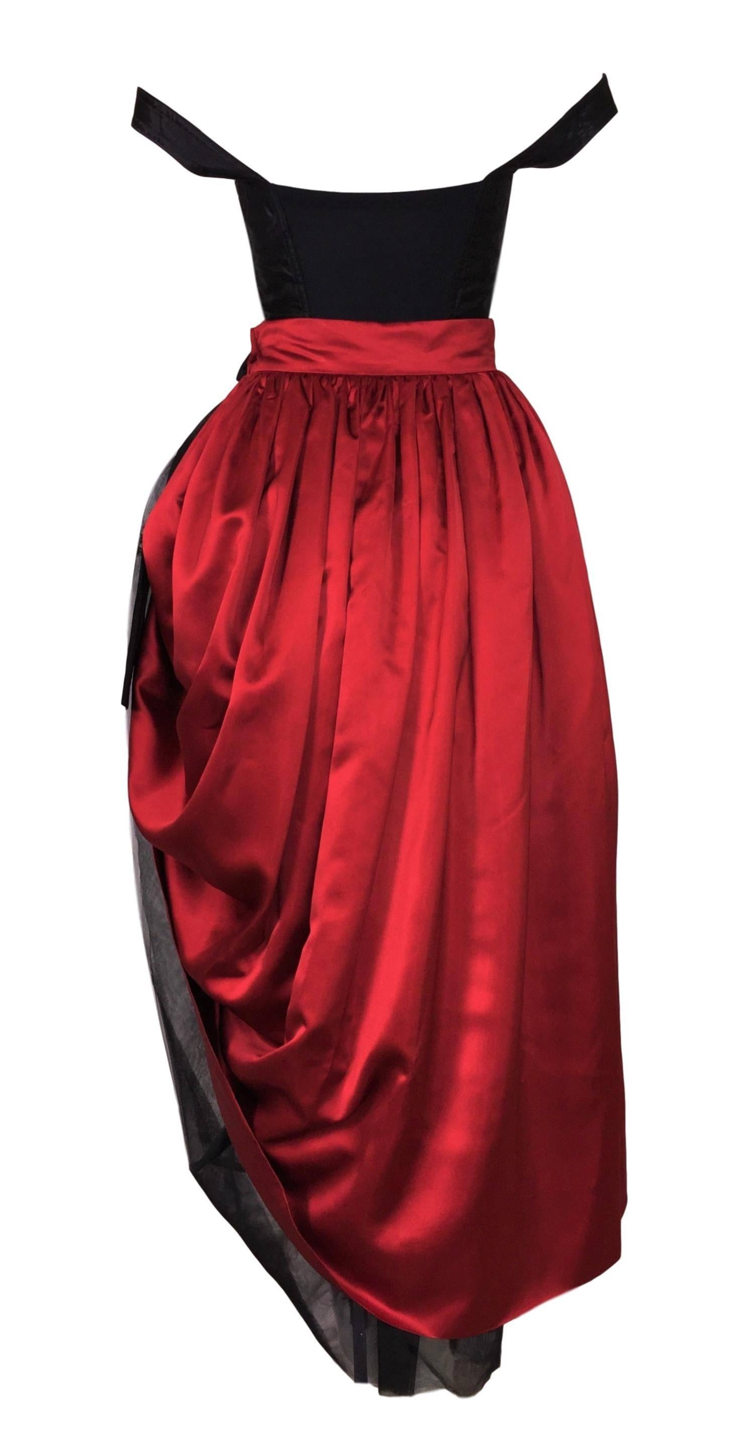 Black F/W 1992 Dolce & Gabbana Runway Victorian Corset & Long Red Crinoline Skirt