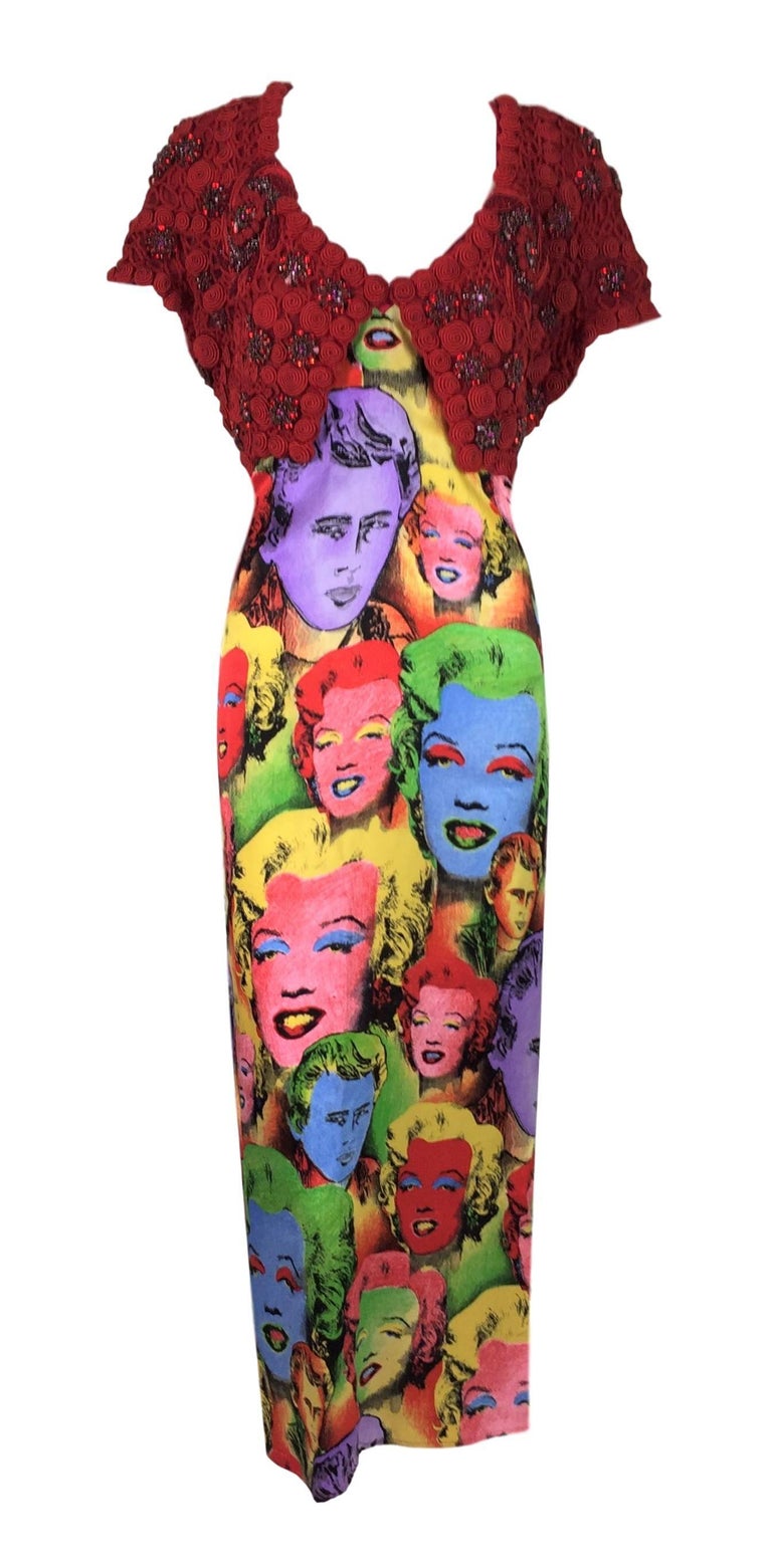 Gianni Versace Marilyn Monroe Andy Warhol Plunging Silk Slip Dress, S / S 1991 For Sale at 1stdibs
