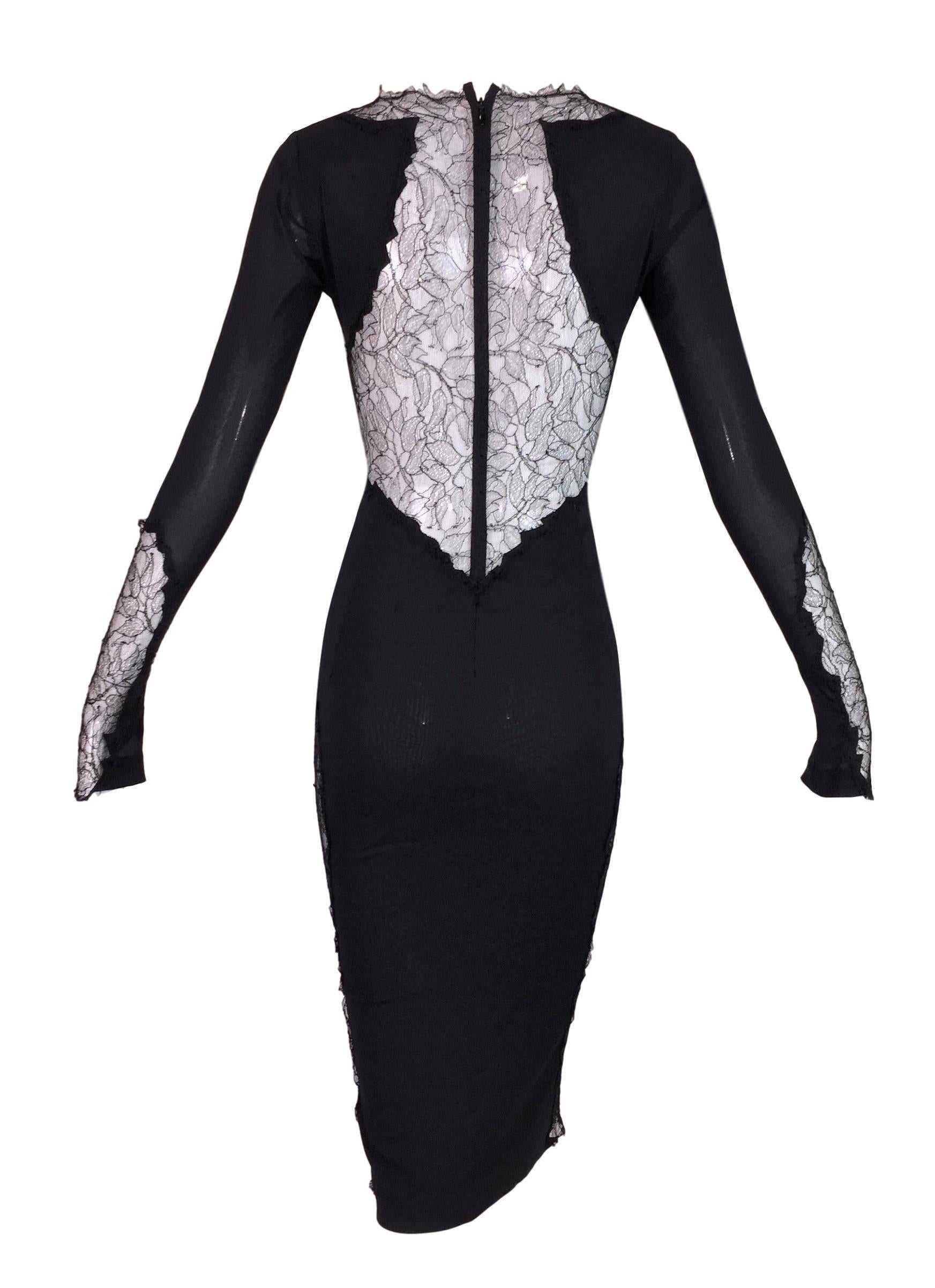 F/W 2004 Dolce & Gabbana Sheer Black Silk Mesh Lace Wiggle Dress In Good Condition In Yukon, OK