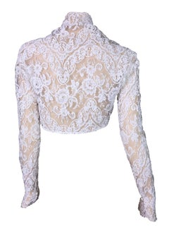 Dolce & Gabbana Sheer White Lace and Mesh Cropped Bridal Shrug Jacket, 1992