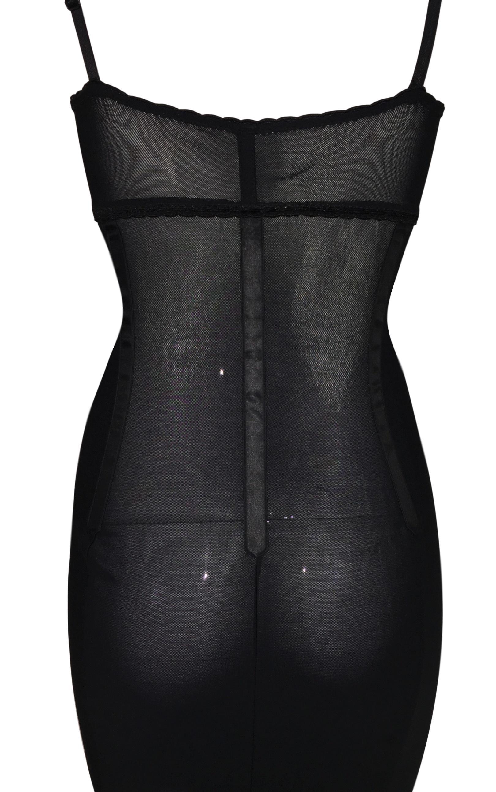 1997 Dolce & Gabbana Sheer Black Pin-Up Black Bandage Corset Wiggle Dress 1