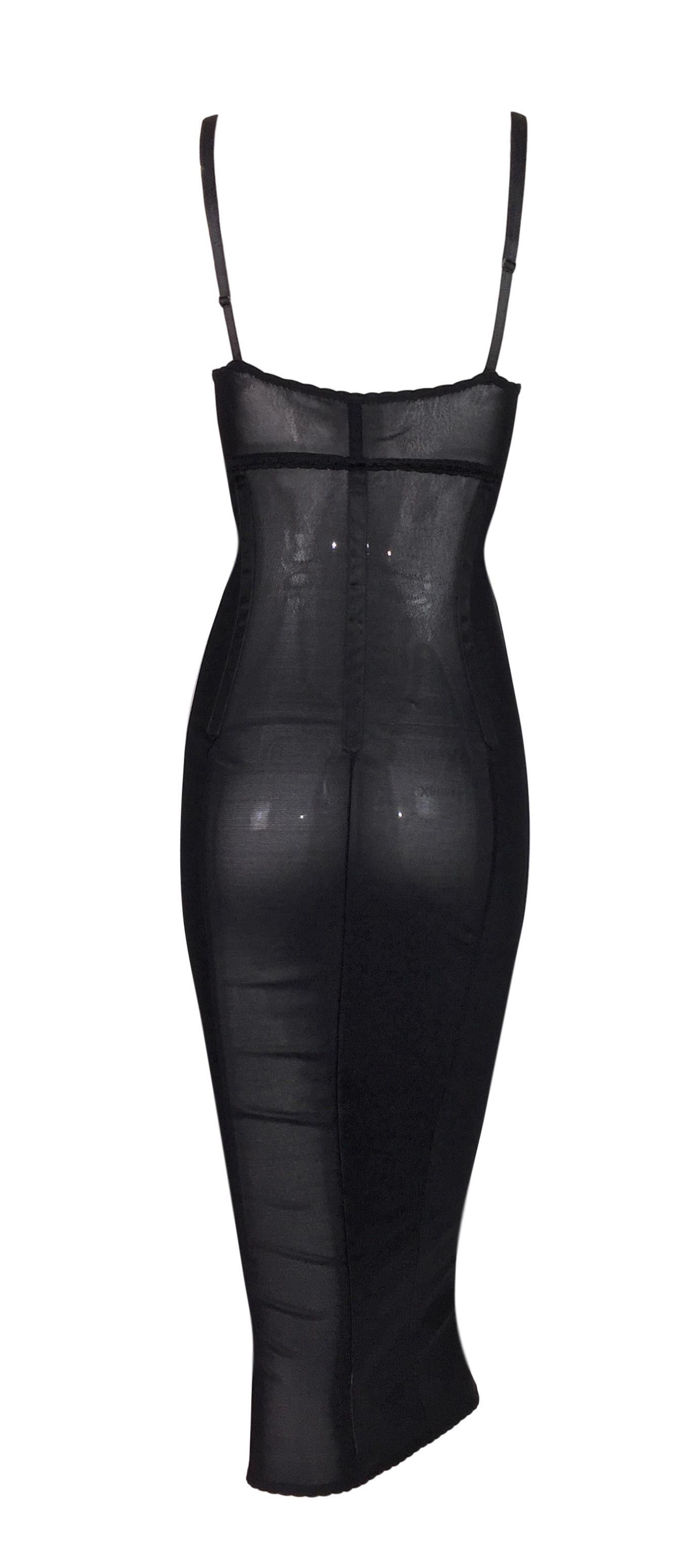 Women's 1997 Dolce & Gabbana Sheer Black Pin-Up Black Bandage Corset Wiggle Dress