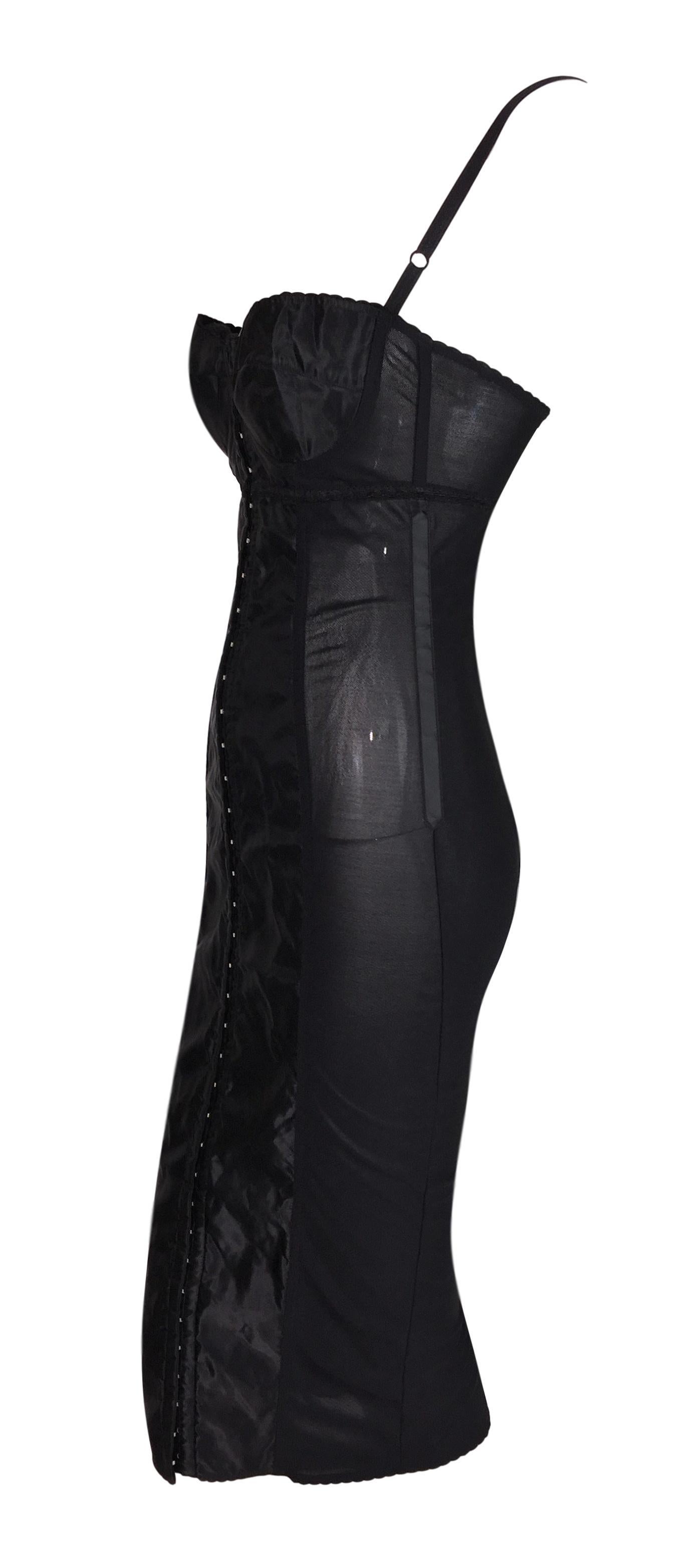 1997 Dolce & Gabbana Sheer Black Pin-Up Black Bandage Corset Wiggle Dress In Good Condition In Yukon, OK