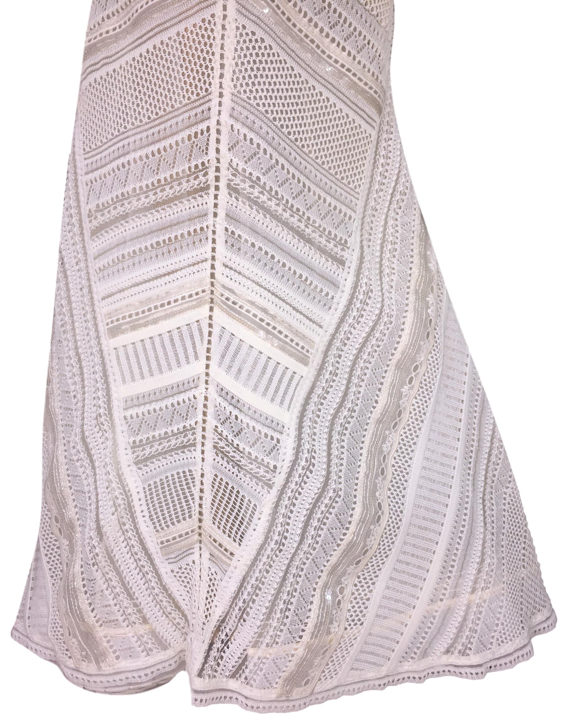Gray Gianfranco Ferre Sheer Ivory Knit Embellished Bridal Mermaid Gown Dress S/S 1998