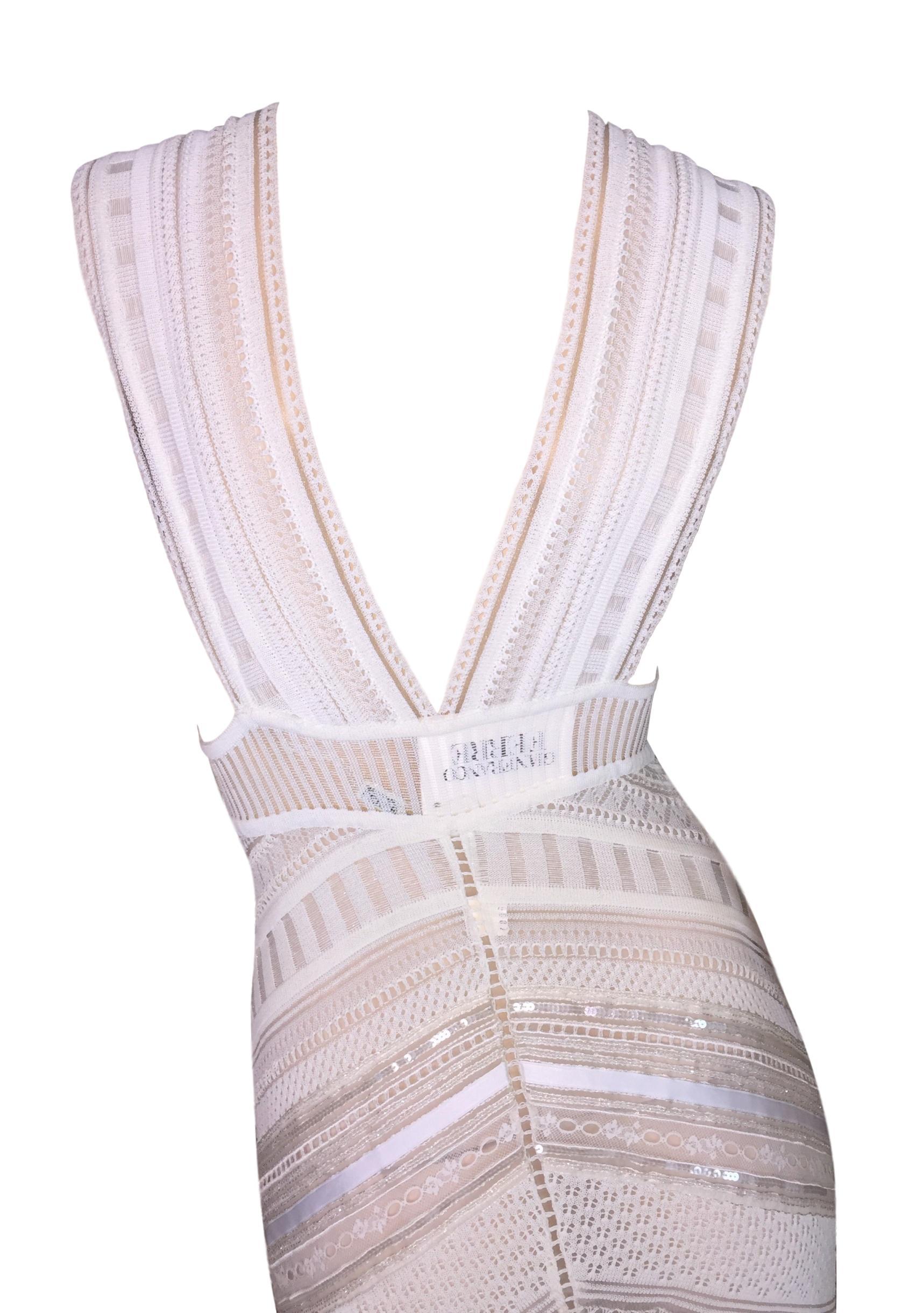 Women's Gianfranco Ferre Sheer Ivory Knit Embellished Bridal Mermaid Gown Dress S/S 1998