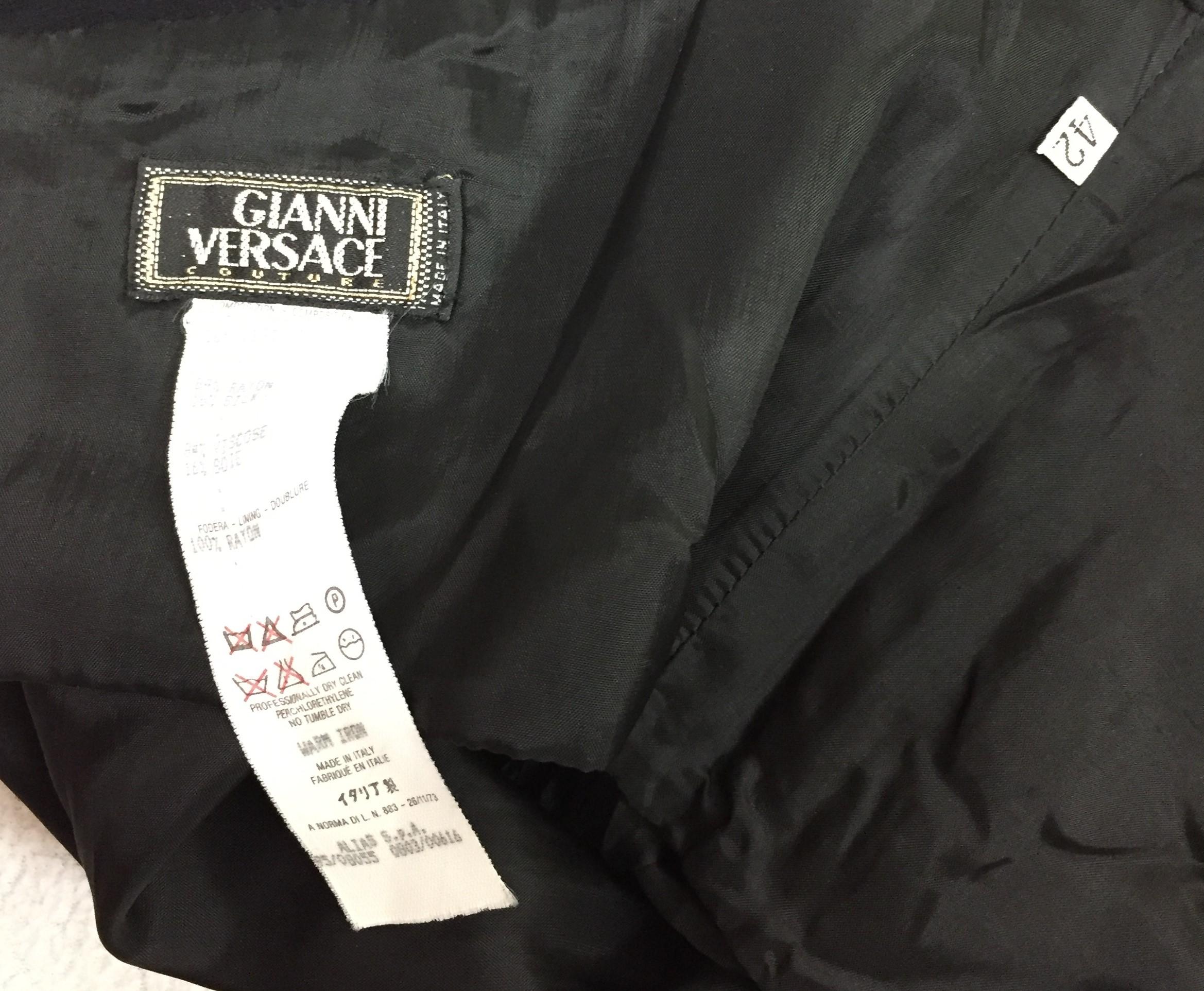 S/S 1995 Gianni Versace Black Silk Velvet MOD Plunging Mini Dress 1