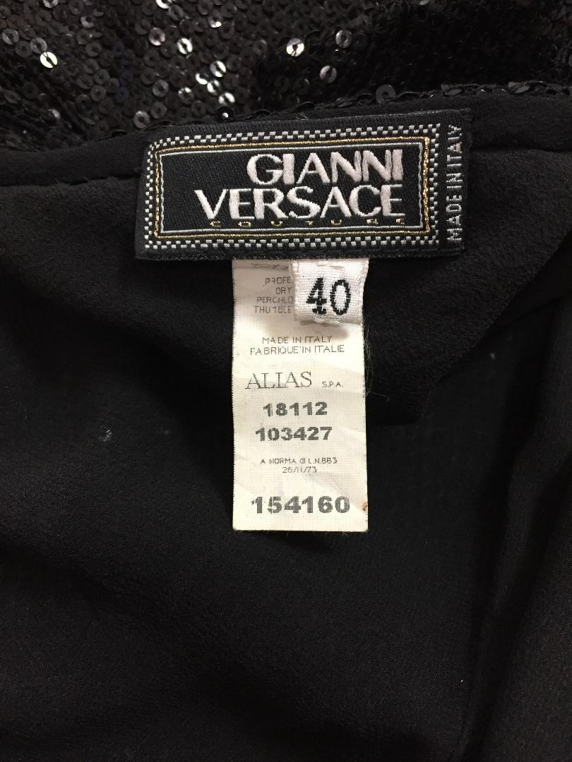 Gianni Versace Runway Semi-Sheer Off Shoulder Black Sequin Mini Dress, S/S 2001  In Good Condition In Yukon, OK