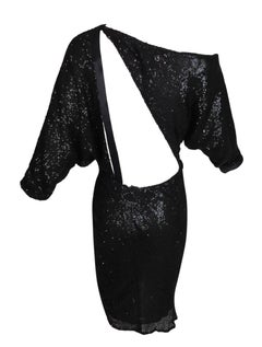 Gianni Versace Runway Semi-Sheer Off Shoulder Black Sequin Mini Dress, S/S 2001
