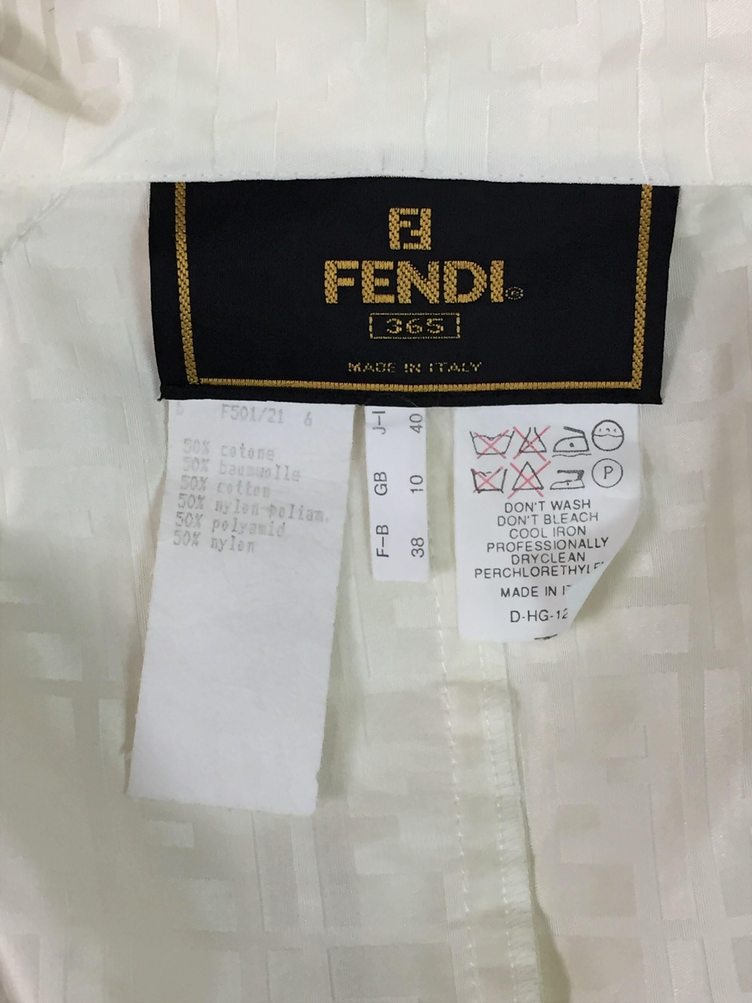 Gray 1990's Fendi by Karl Lagerfeld Monogram Zucca Ivory Pearl Coat Dress Jacket