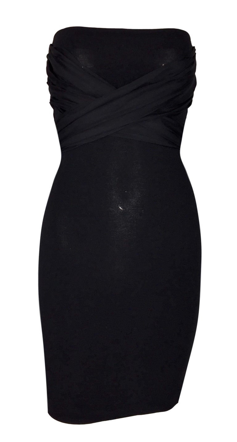 1991 Dolce and Gabbana Black Strapless Mini Dress w/ Long Silk Sash ...
