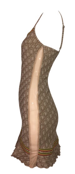 Christian Dior by John Galliano Rasta Monogram Sheer Mesh Tan Dress, 2004