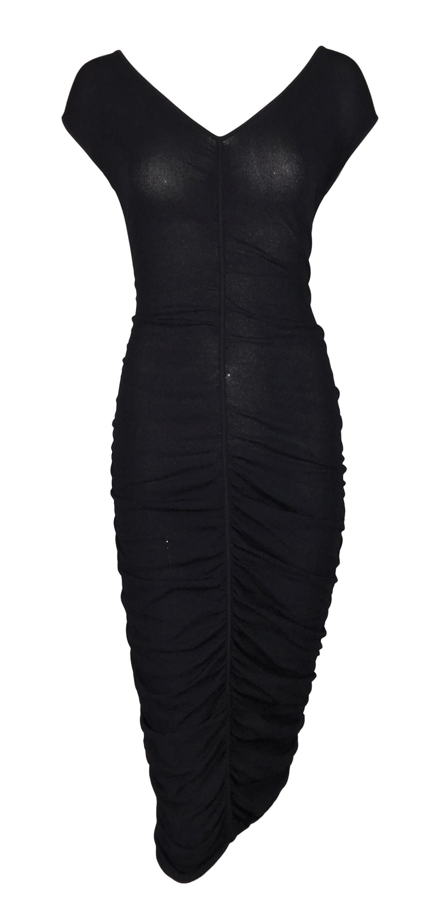 F/W 2001 Dolce & Gabbana Semi-Sheer Black Ruched Off Shoulder Wiggle Dress In Excellent Condition In Yukon, OK