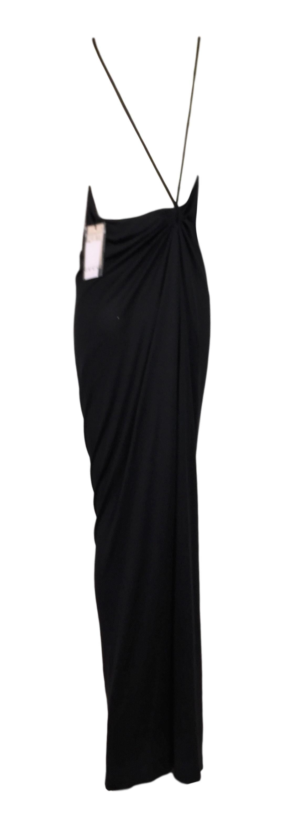 NWT 1999 Gucci by Tom Ford Column Plunging Black Silk Gown Dress In New Condition In Yukon, OK