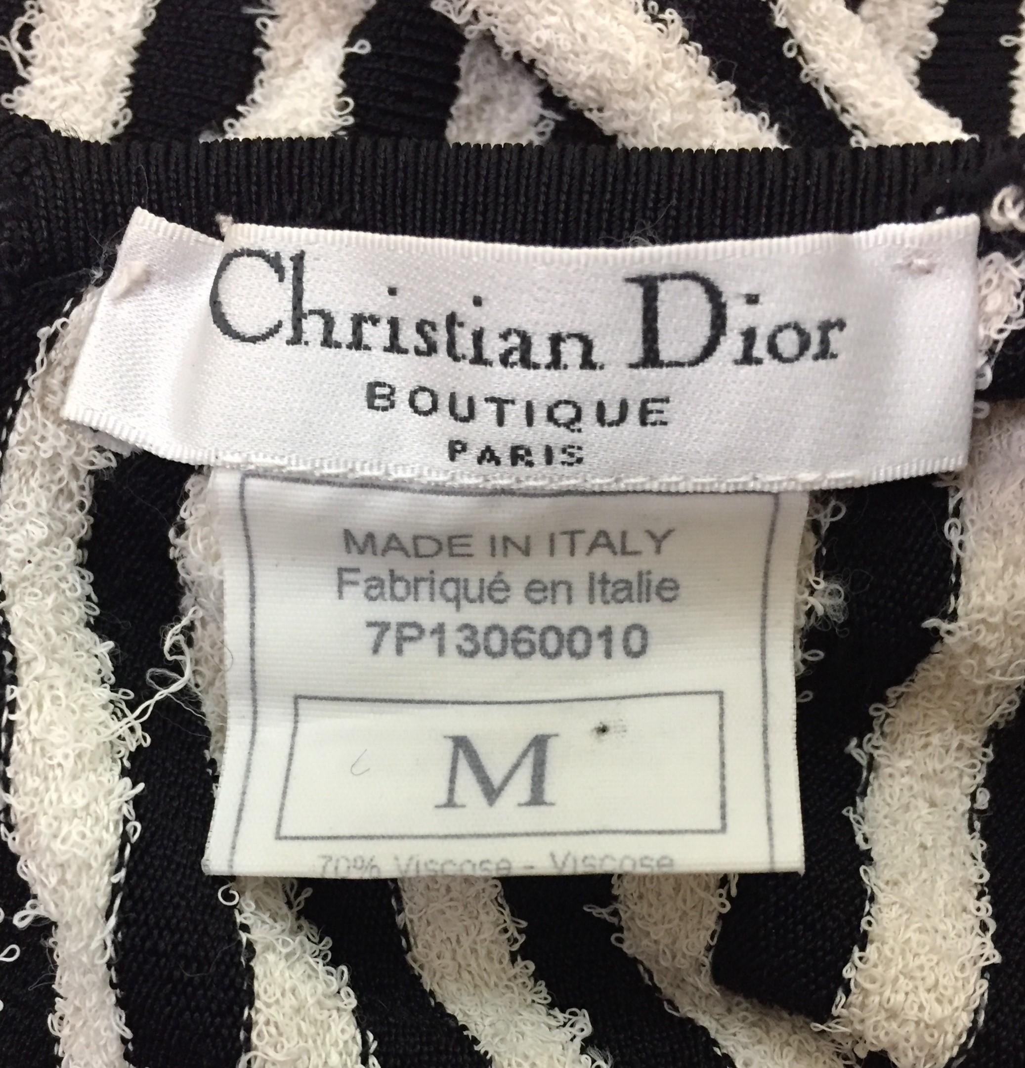 Women's S/S 1997 Christian Dior Black & White Stripe Plunging Bodycon Wiggle Dress
