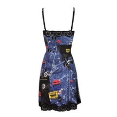 F/W 2001 Christian Dior Trompe L'oeil Denim Print Nylon Slip Dress