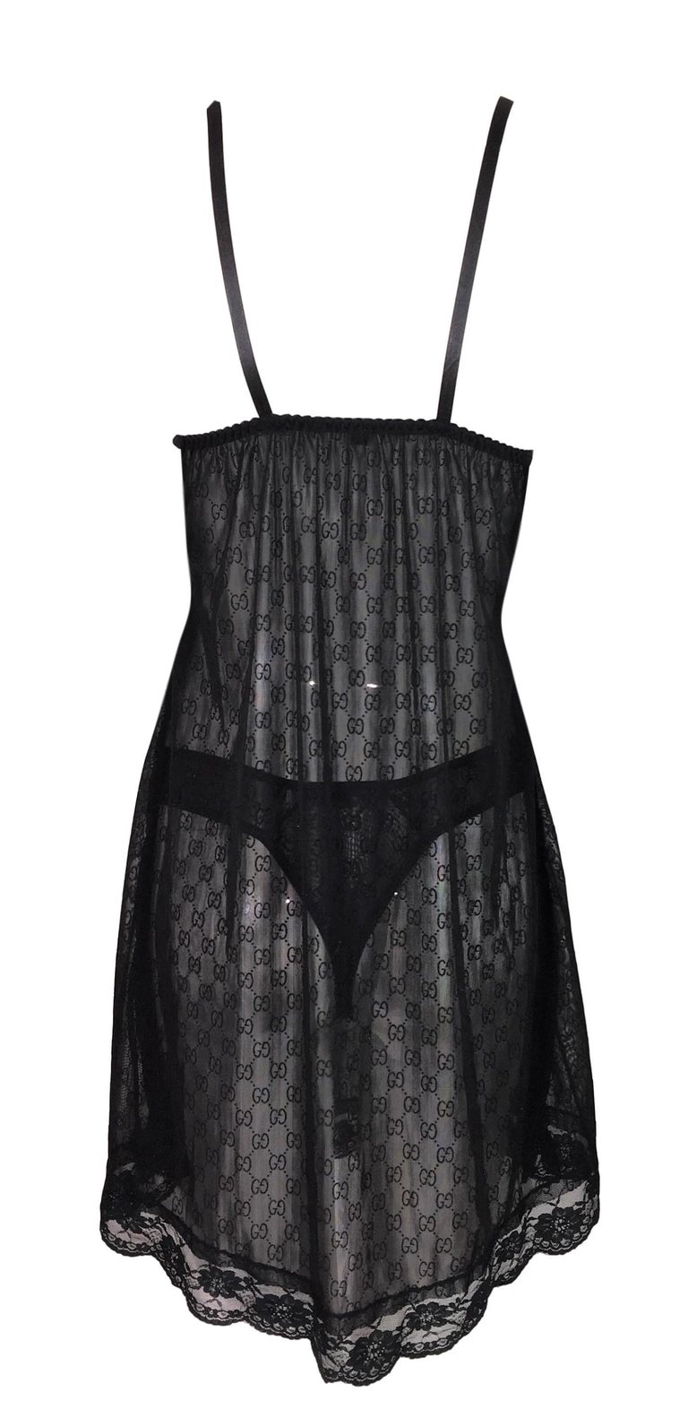 S/S 1998 Gucci by Tom Ford Sheer Monogram Babydoll Dress and Thong