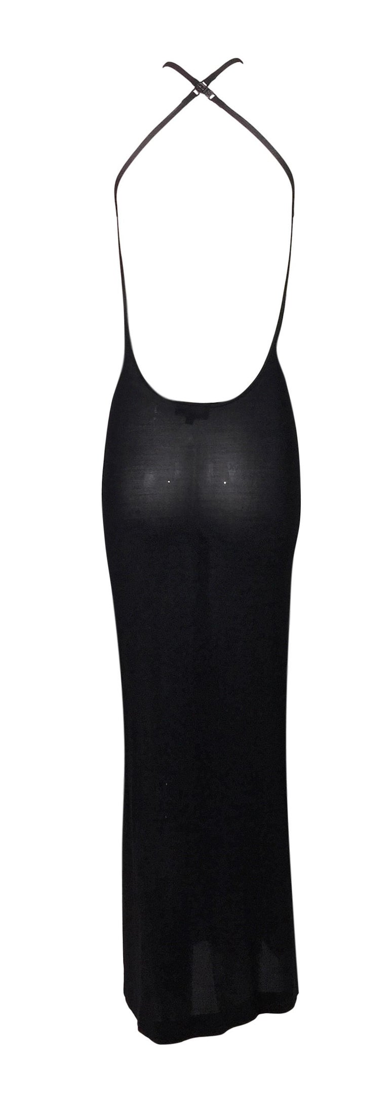 1998 Gucci by Tom Ford Sheer Black Slinky Plunging Cross Strap Gown ...