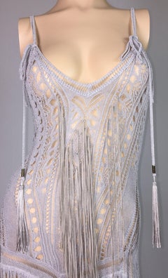 S/S 2011 Roberto Cavalli Runway Sheer Gray Knit Plunging Gown Dress