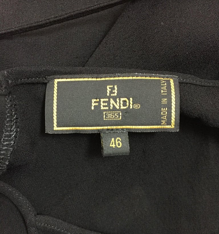 1990's Fendi by Karl Lagerfeld Sheer Black Plunging V Neck Slip Dress ...