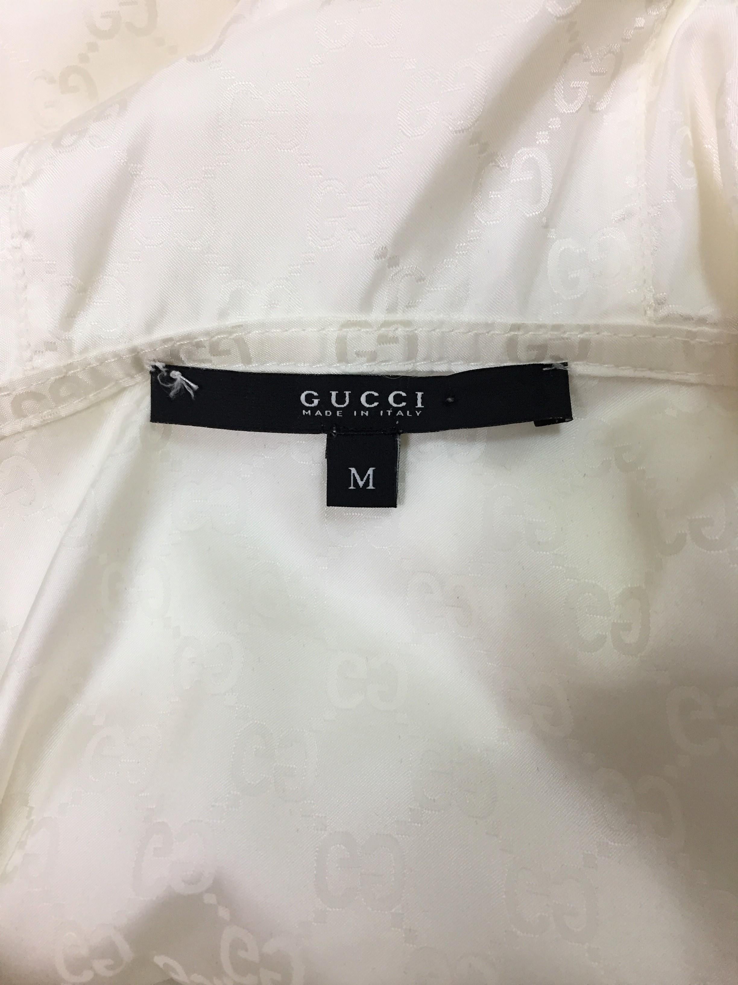 Gray 2007 Gucci Sheer Ivory Monogram Logo Nylon Hooded Pull Over Jacket