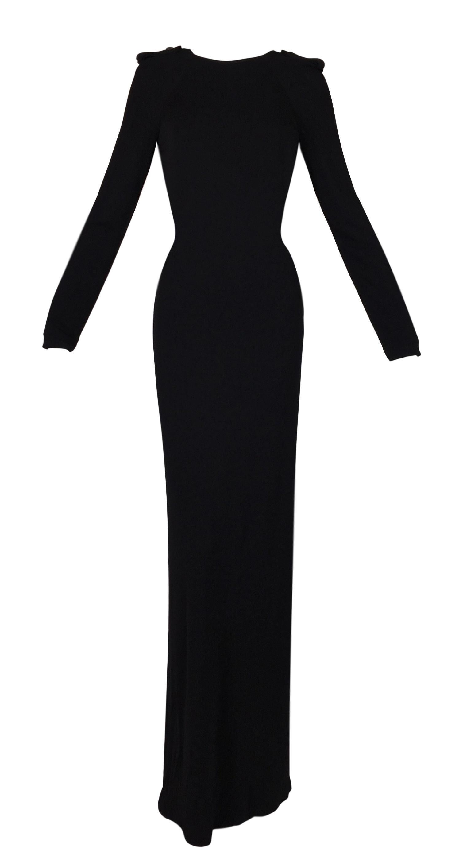 F/W 1996 Gucci Tom Ford Long Black Plunging Back Gown Dress w Pony Hair Belt In Good Condition In Yukon, OK