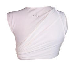 S/S 2001 Gucci by Tom Ford Runway Sheer White Crop Top Cut-Out Shirt 40