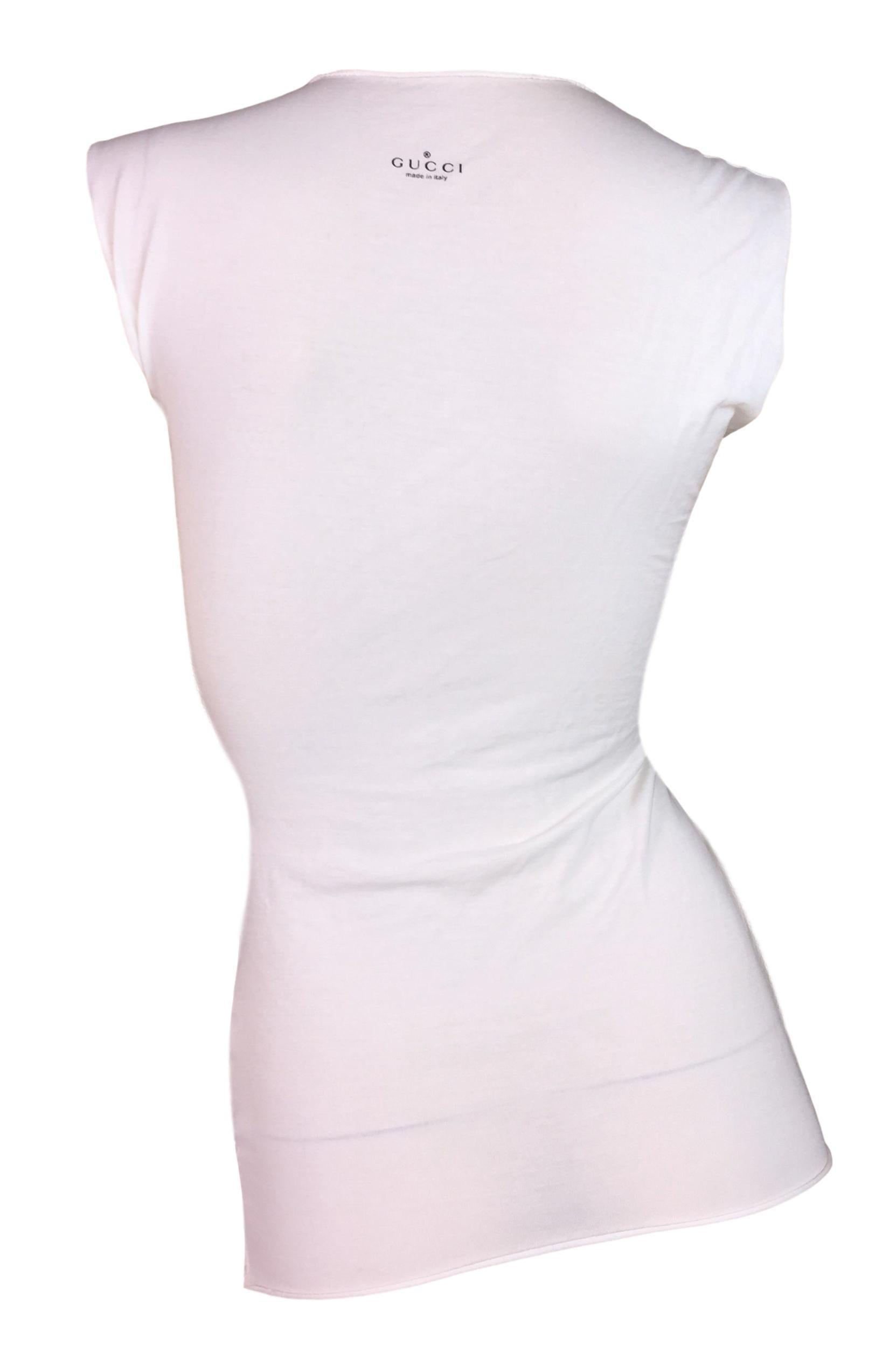 S/S 2001 Gucci by Tom Ford Runway Sheer White Crop Top Cut-Out Shirt 40 In Excellent Condition In Yukon, OK