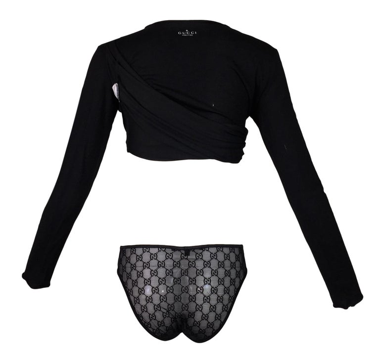 Unworn S/S 2001 Gucci by Tom Ford Runway Black Crop Top and Monogram