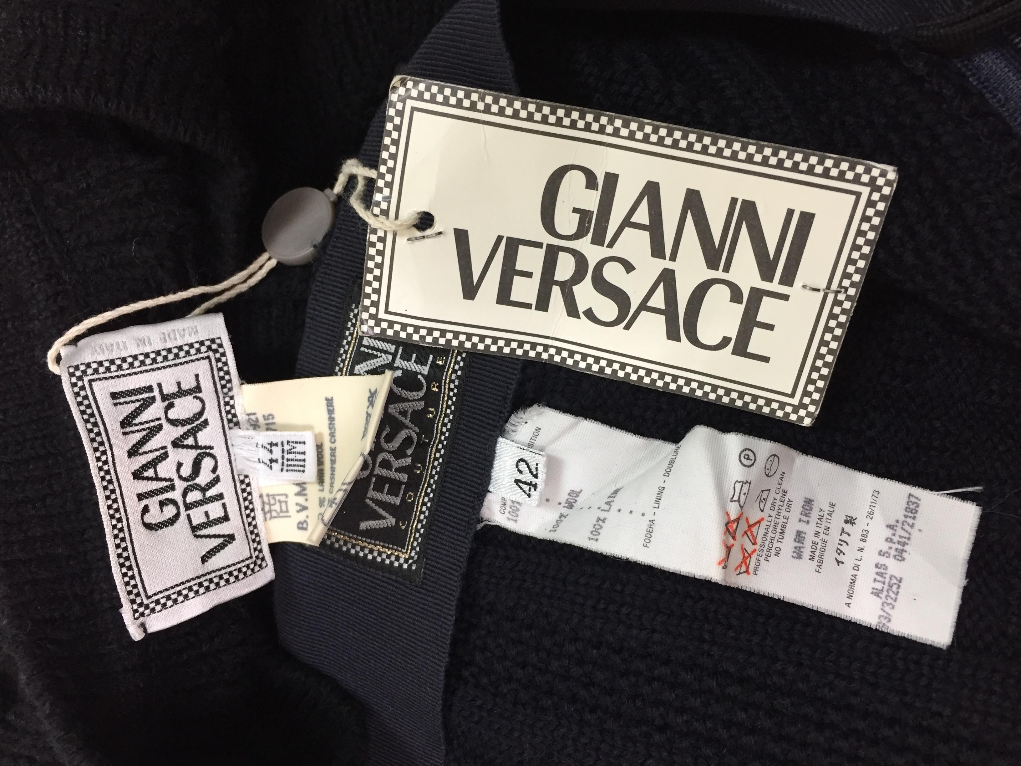 Women's S/S 1994 Gianni Versace Black High Waist Mini Skirt & Cut-Out Knit Crop Sweater 