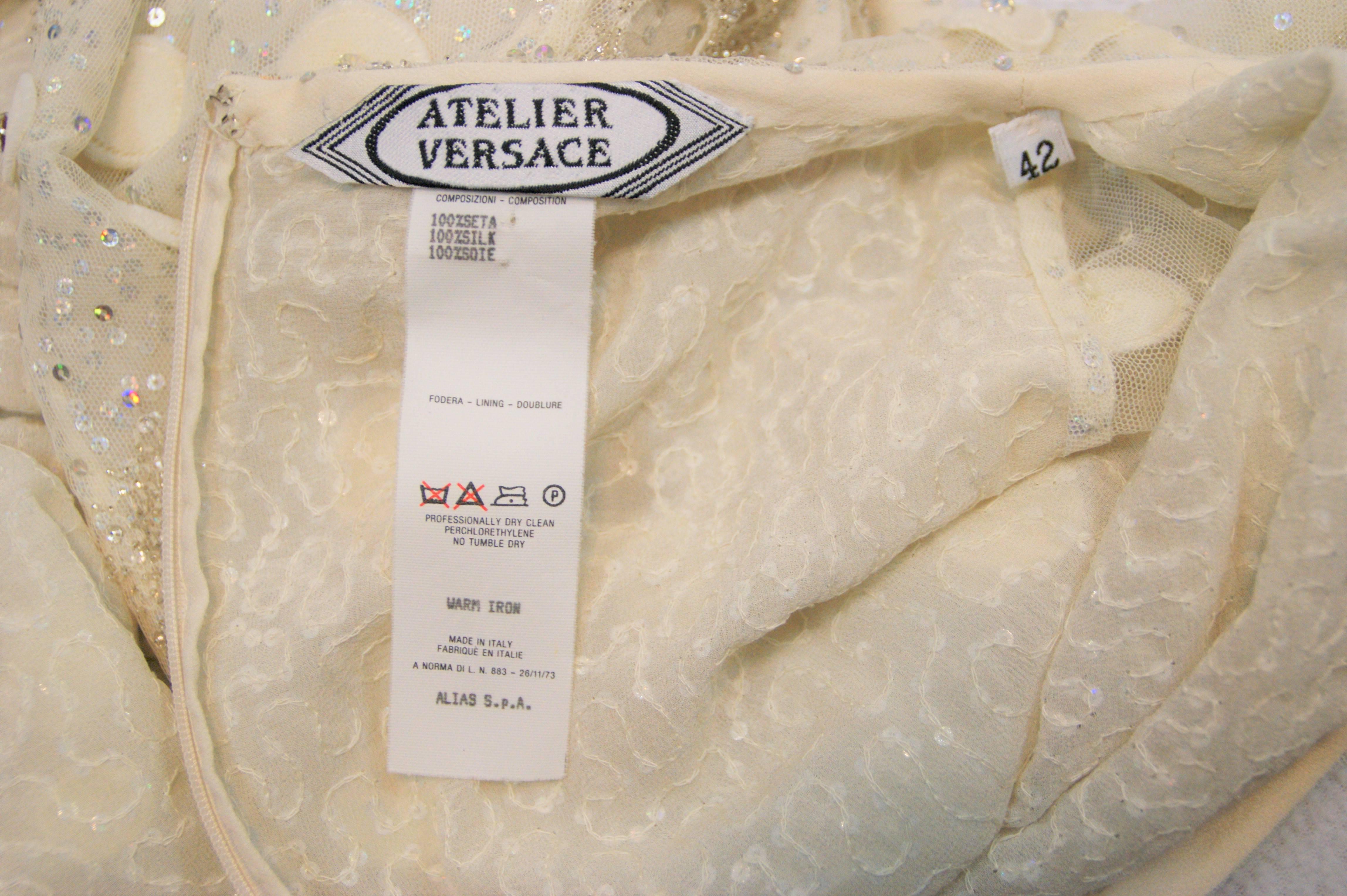 S/S 1999 Atelier Versace Sheer Ivory Silk Embellished Wedding Bridal Gown Dress In Good Condition In Yukon, OK