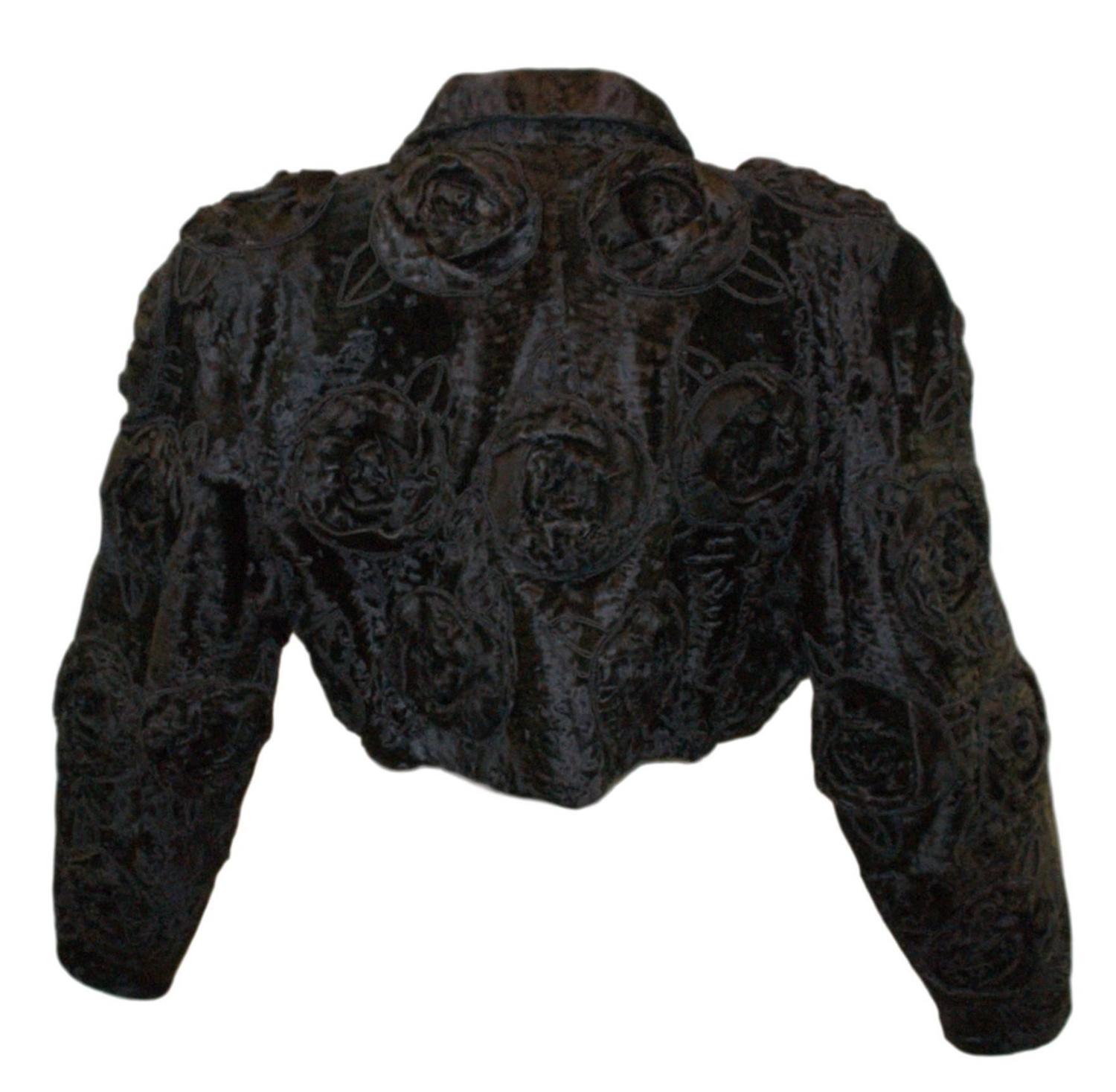 Rosette Cropped Jacket 1992 galanos black broadtail fur rosette cropped matador Rosette Cropped Jacket 1992 galanos black broadtail fur rosette cropped matador