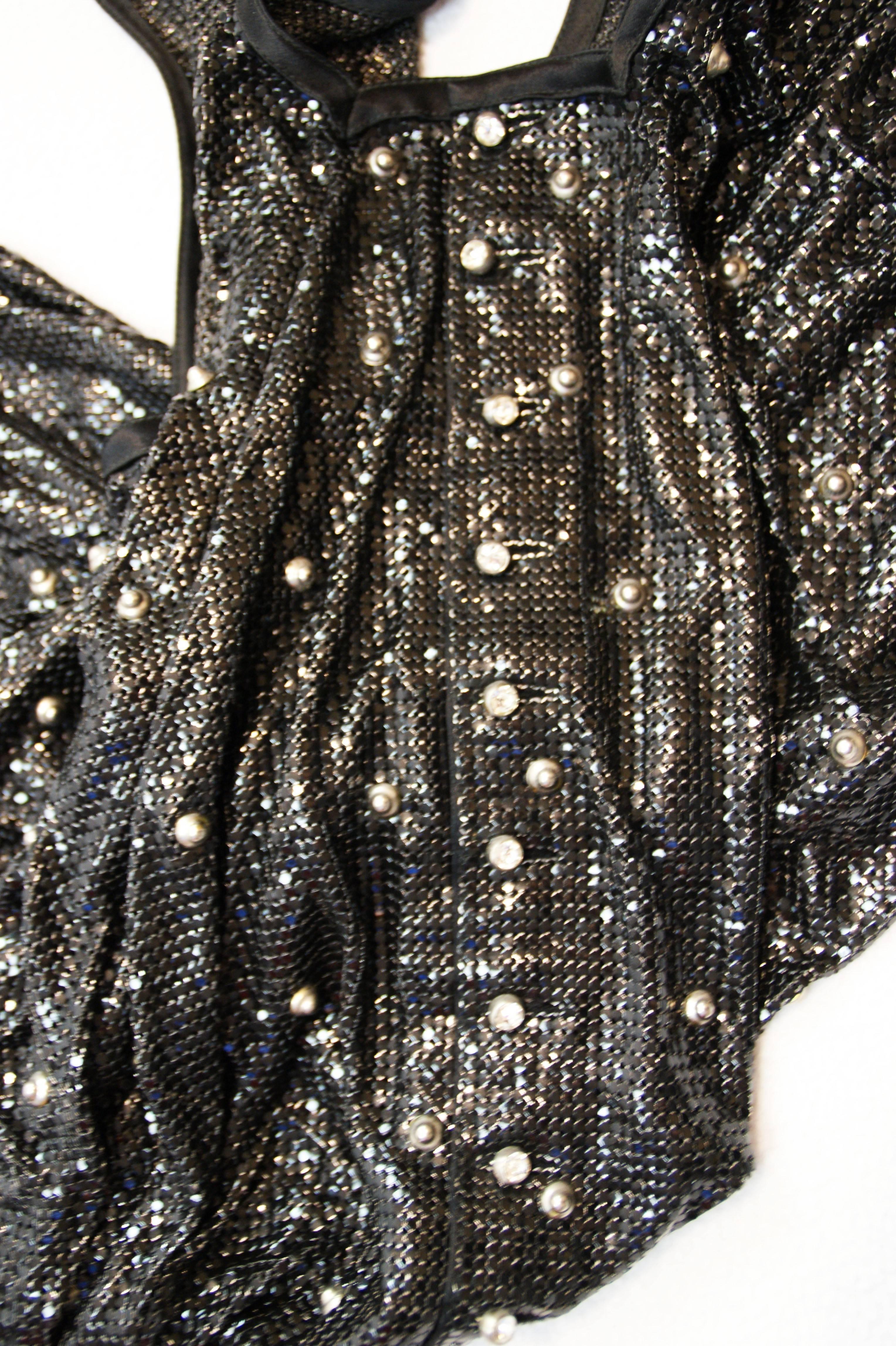 Vintage 1983 Gianni Versace Couture Studded Crystal Black Chainmail Metal Dress 2