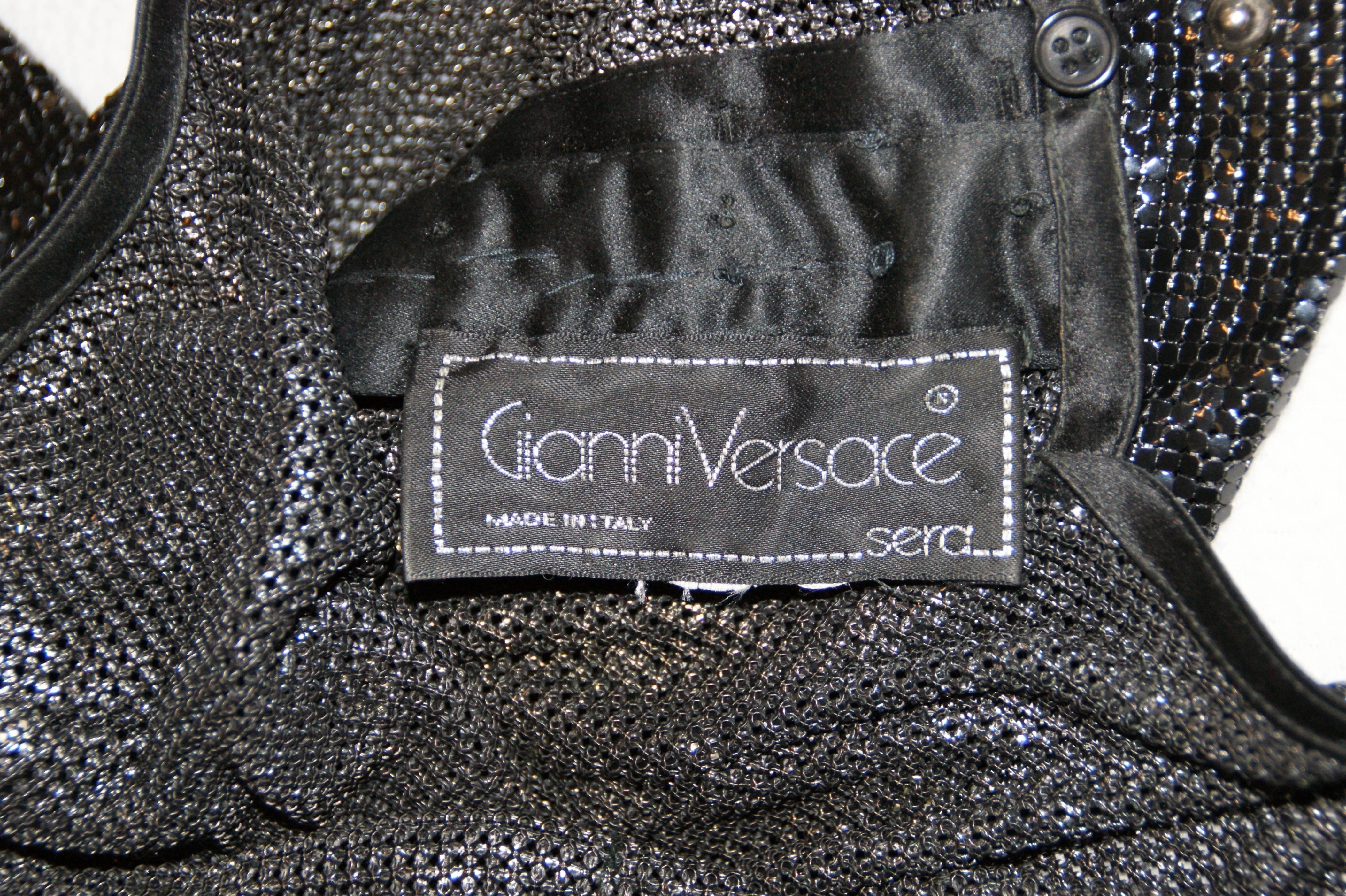 Women's Vintage 1983 Gianni Versace Couture Studded Crystal Black Chainmail Metal Dress