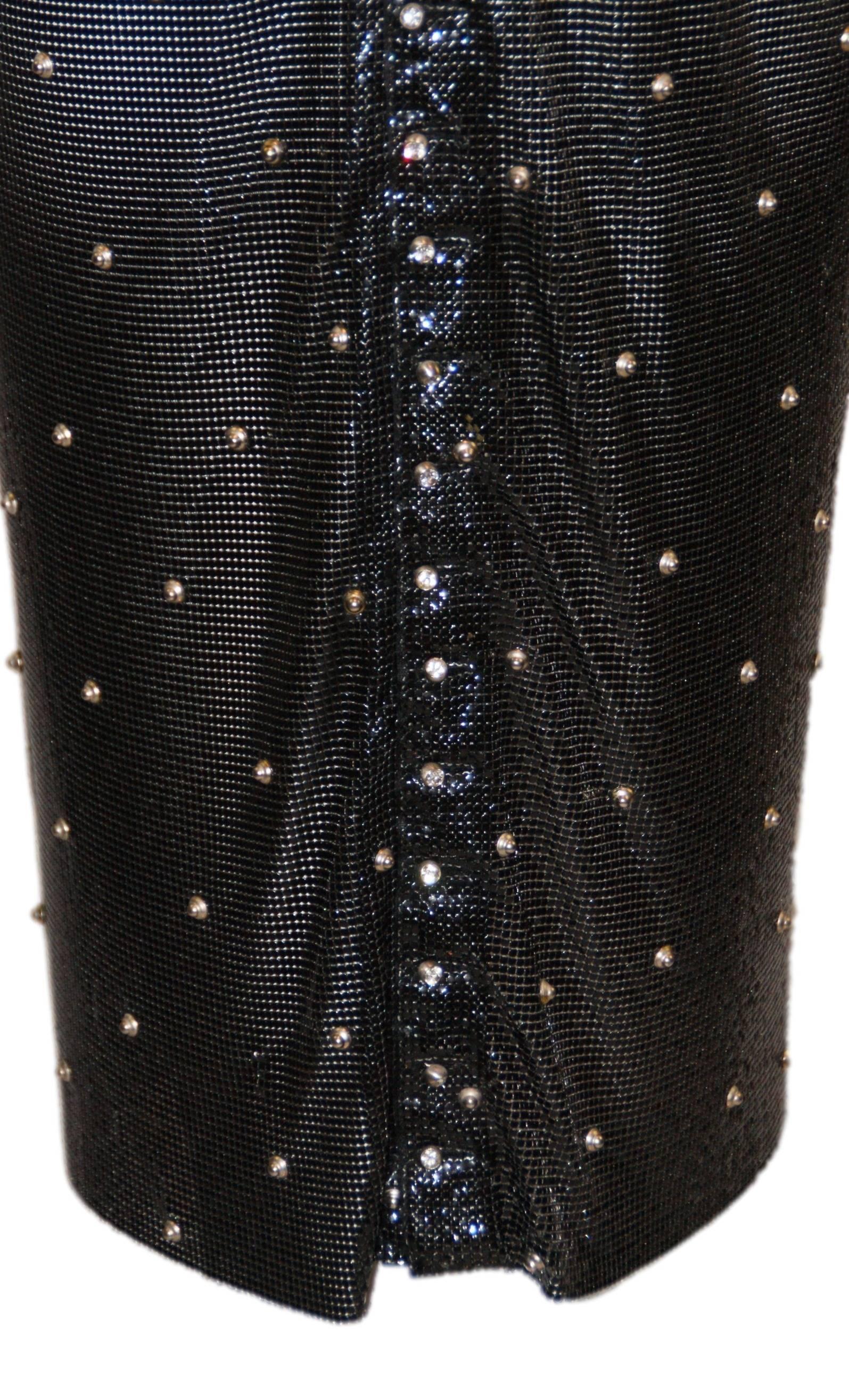 Vintage 1983 Gianni Versace Couture Studded Crystal Black Chainmail Metal Dress In Excellent Condition In Yukon, OK