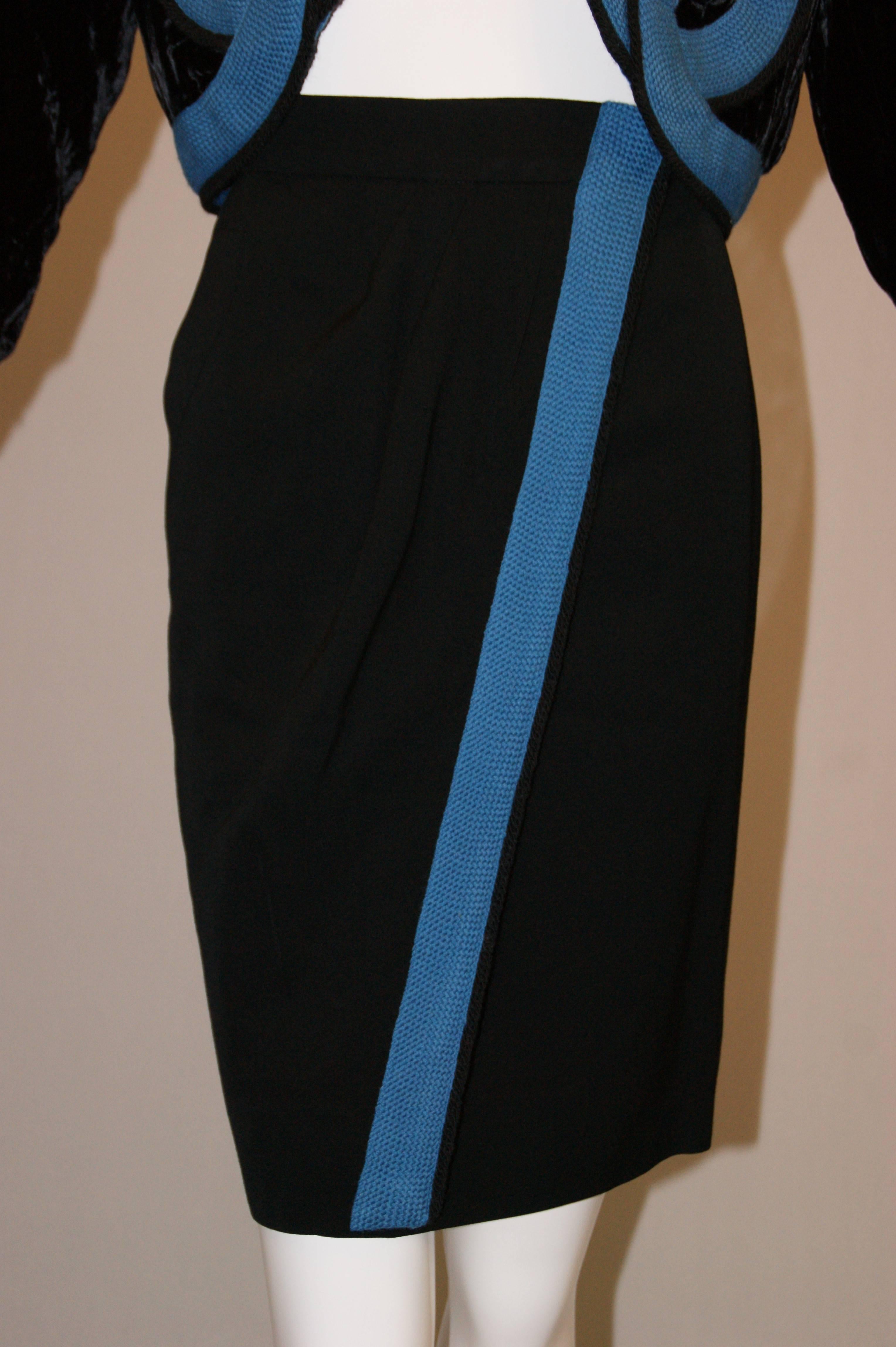 S/S 1991 Yves Saint Laurent Woven Rope Trim Toreador Crop Jacket Skirt Suit 2