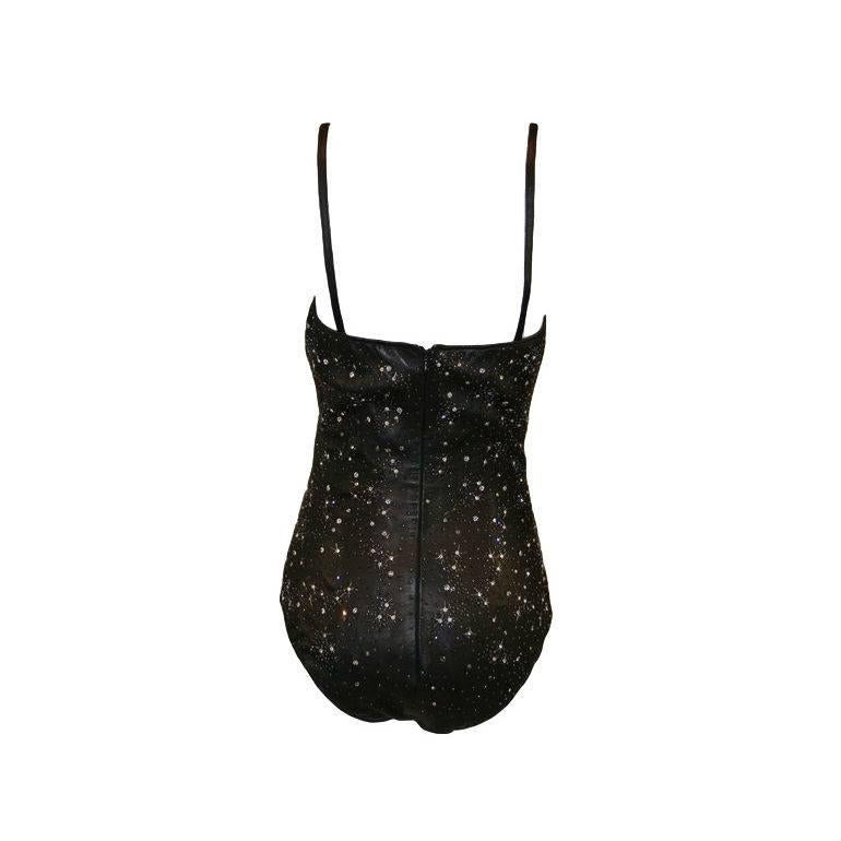 S/S 1998 Gianni Versace Couture Runway Beaded Leather Bodysuit 40 In Excellent Condition In Yukon, OK
