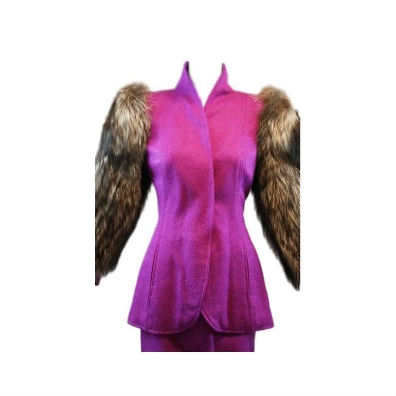DESIGNER: 1980's Christian Lacroix Luxe

Please contact for more information and/or photos.

CONDITION: EXCELLENT- HAS PILLING BUT WE ARE UNSURE IF THAT IS INTENTIONAL OR FROM WEAR. 

MATERIAL: WOOL & SILK LINED IN SILK WITH FOX FUR