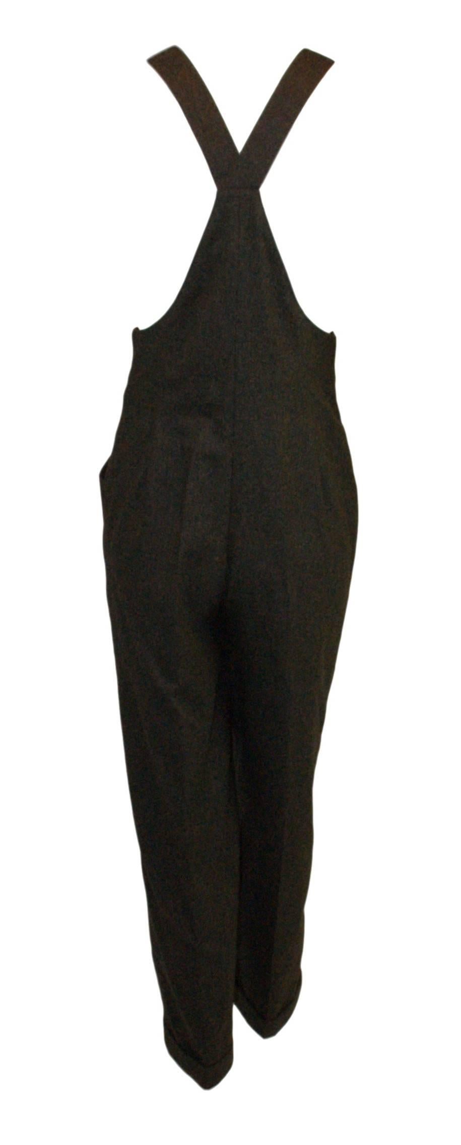 Black S/S 1994 Gianni Versace Gray Wool & Cashmere Overalls Jumpsuit 