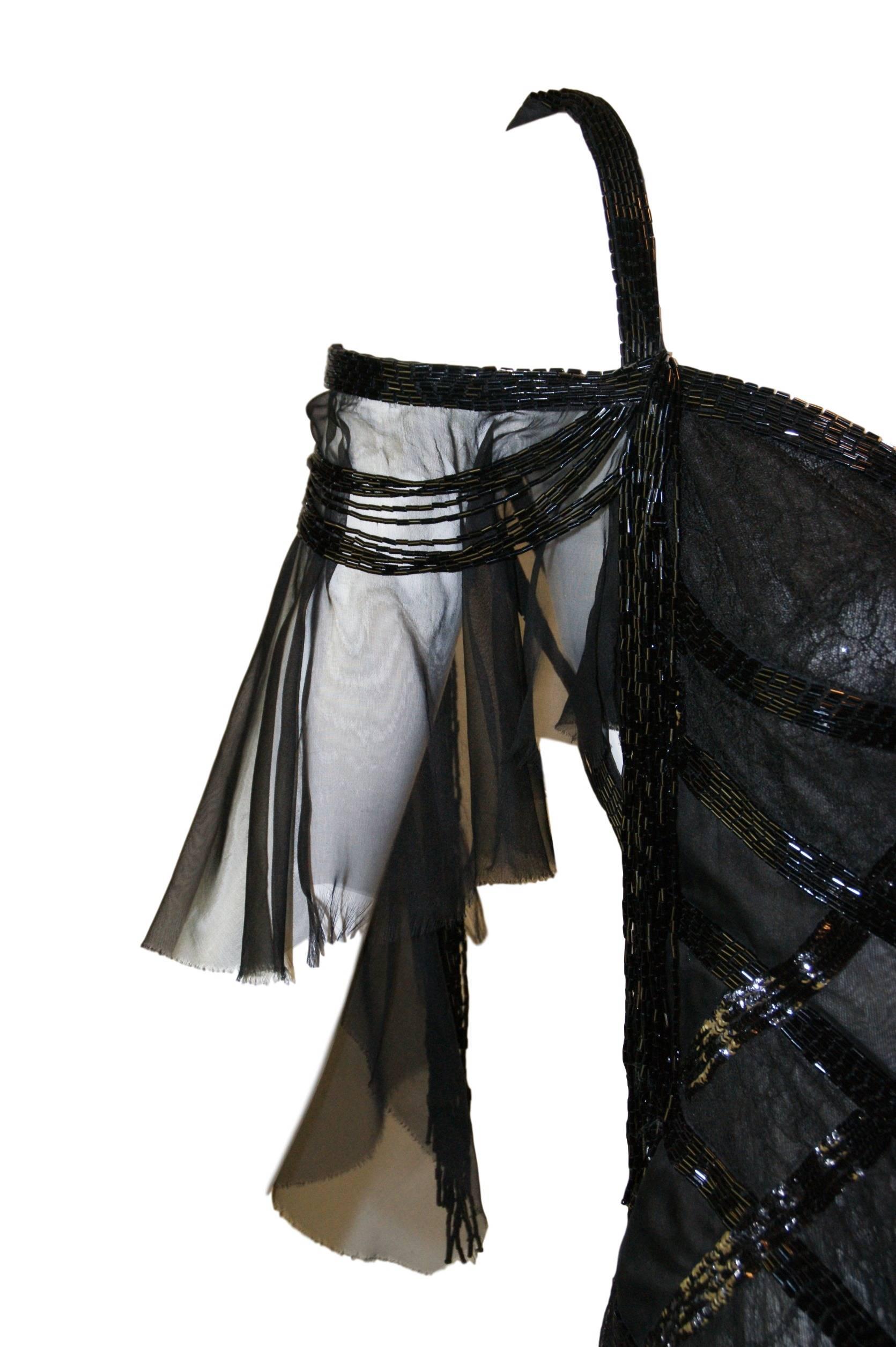 S/S 2003 Gianni Versace Couture Runway Black Silk Beaded 1920's Flapper Dress 40 In Excellent Condition In Yukon, OK
