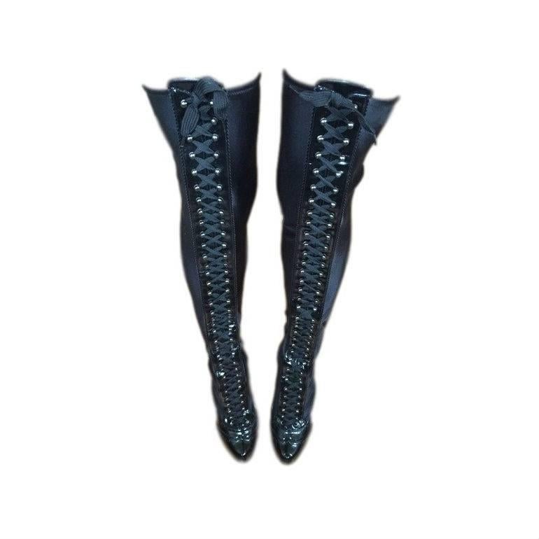 F/W 2012 Dolce & Gabbana Thigh High Black Corset Boots 39 Worn by Halsey 