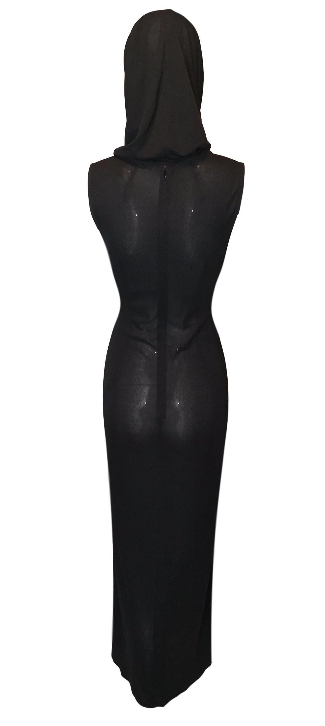 S/S 1996 Dolce & Gabbana Runway Black Sheer Hooded Dress In Excellent Condition In Yukon, OK