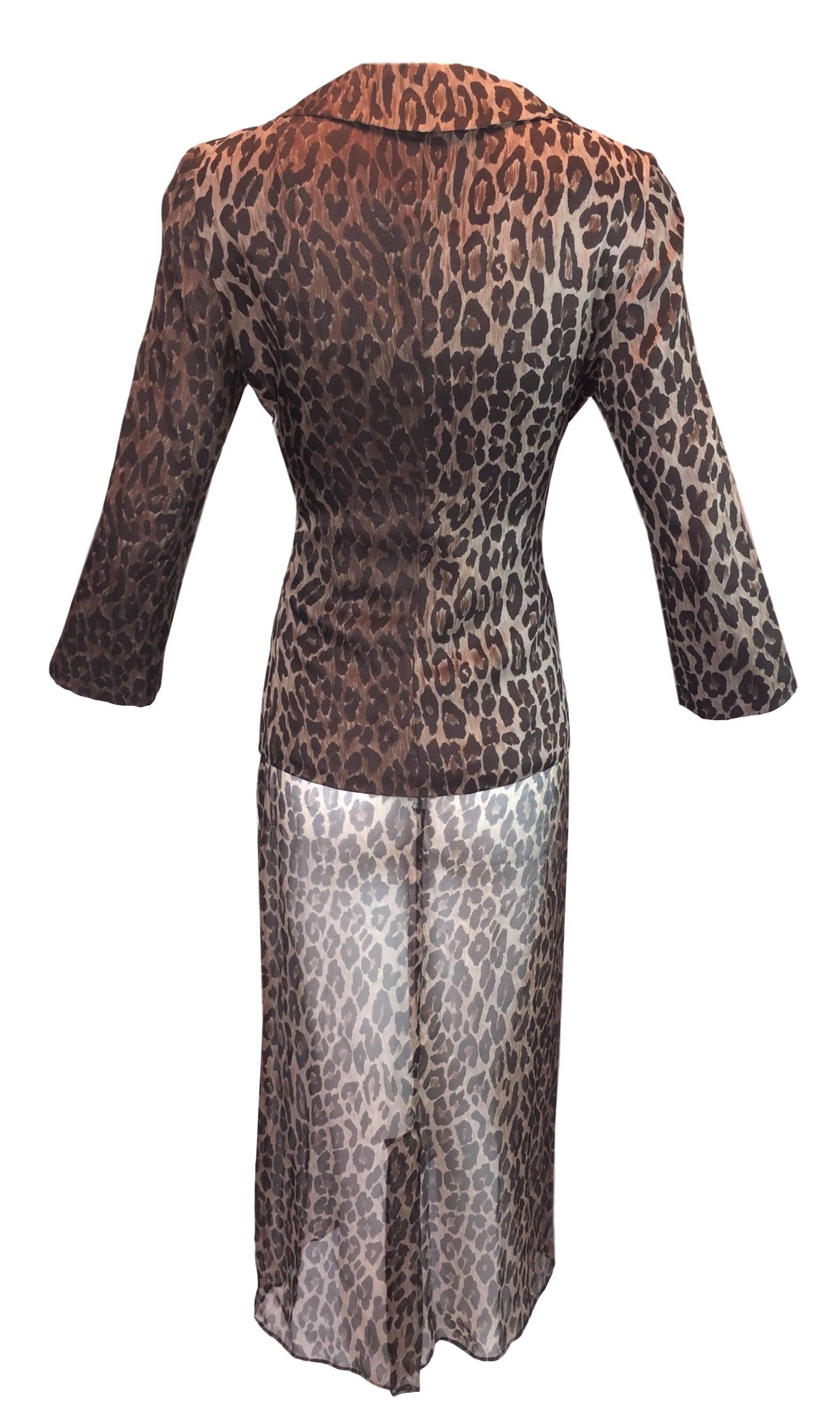 DESIGNER: S/S 1997 Dolce & Gabbana runway 3-pieces suit. The leopard jacket and skirt were shown on the runway, this listing also comes with a matching brown sheer silk skirt that can be worn alone or layered with the leopard skirt. 

Please contact