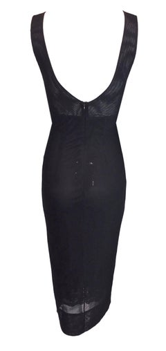 S/S 1998 Dolce & Gabbana Black Sheer Mesh Pencil Wiggle Dress Lace Detail