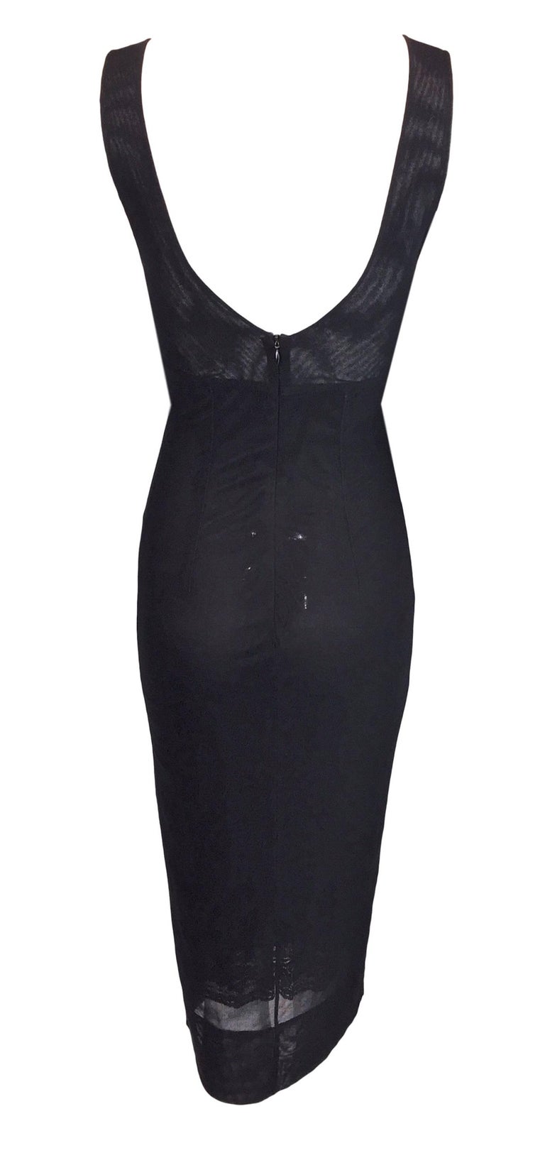 S/S 1998 Dolce and Gabbana Black Sheer Mesh Pencil Wiggle Dress Lace ...