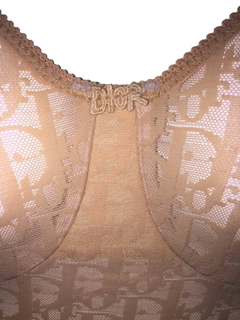 1990's Christian Dior Nude Sheer Mesh Monogram Bodysuit ...