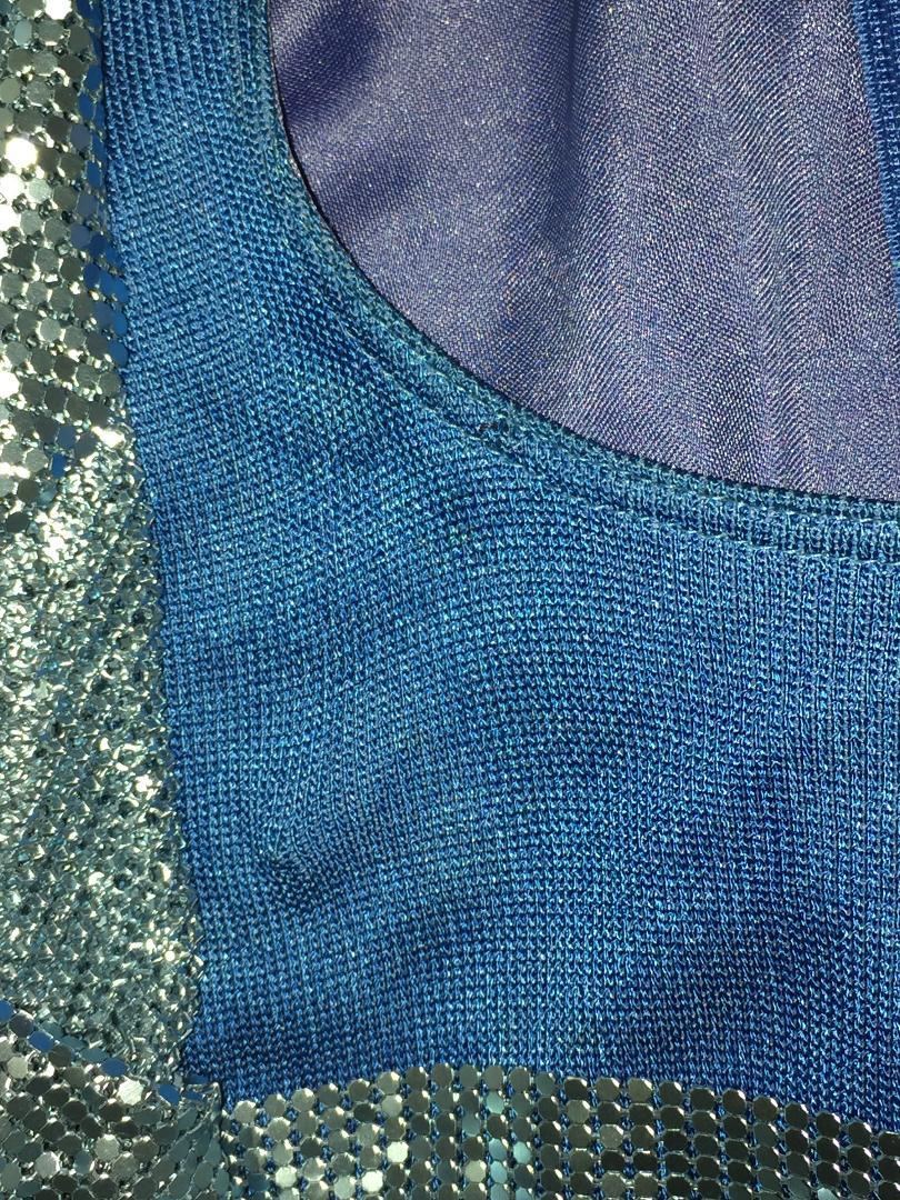 F/W 1994 Gianni Versace Couture Cobalt Blue Cut-Out Sides Chainmail Gown Dress 6