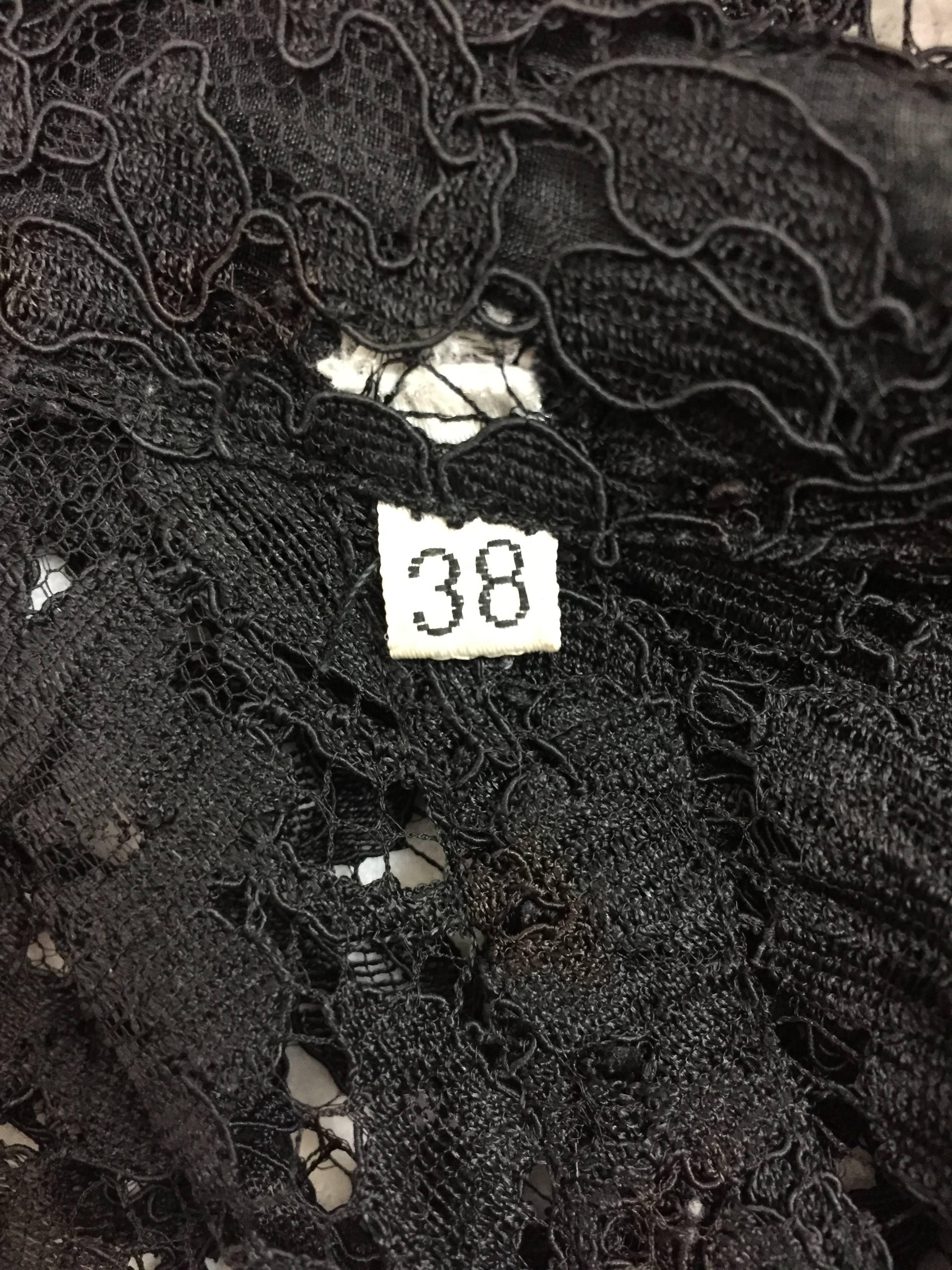 Women's S/S 1994 Gianni Versace Couture Black Sheer Guipure Lace L/S Shirt Dress 38